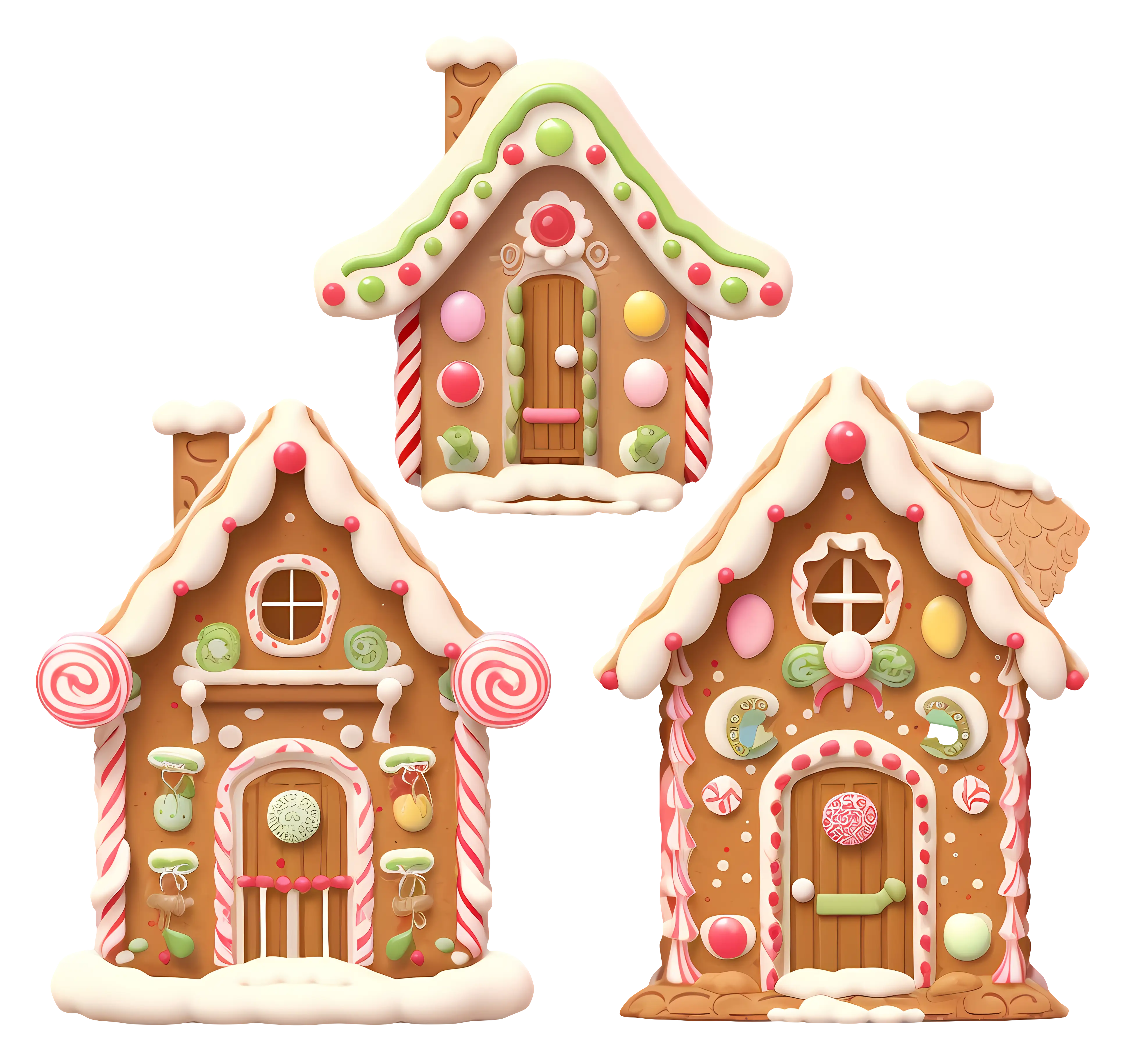 Colorful Gingerbread Houses with Candy Decorations