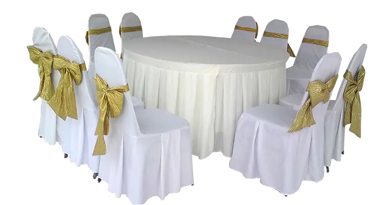 Round Table with White Covered Chairs