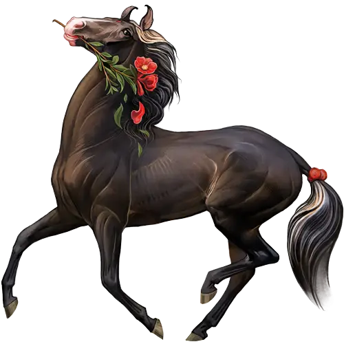 Black Horse with Flowers