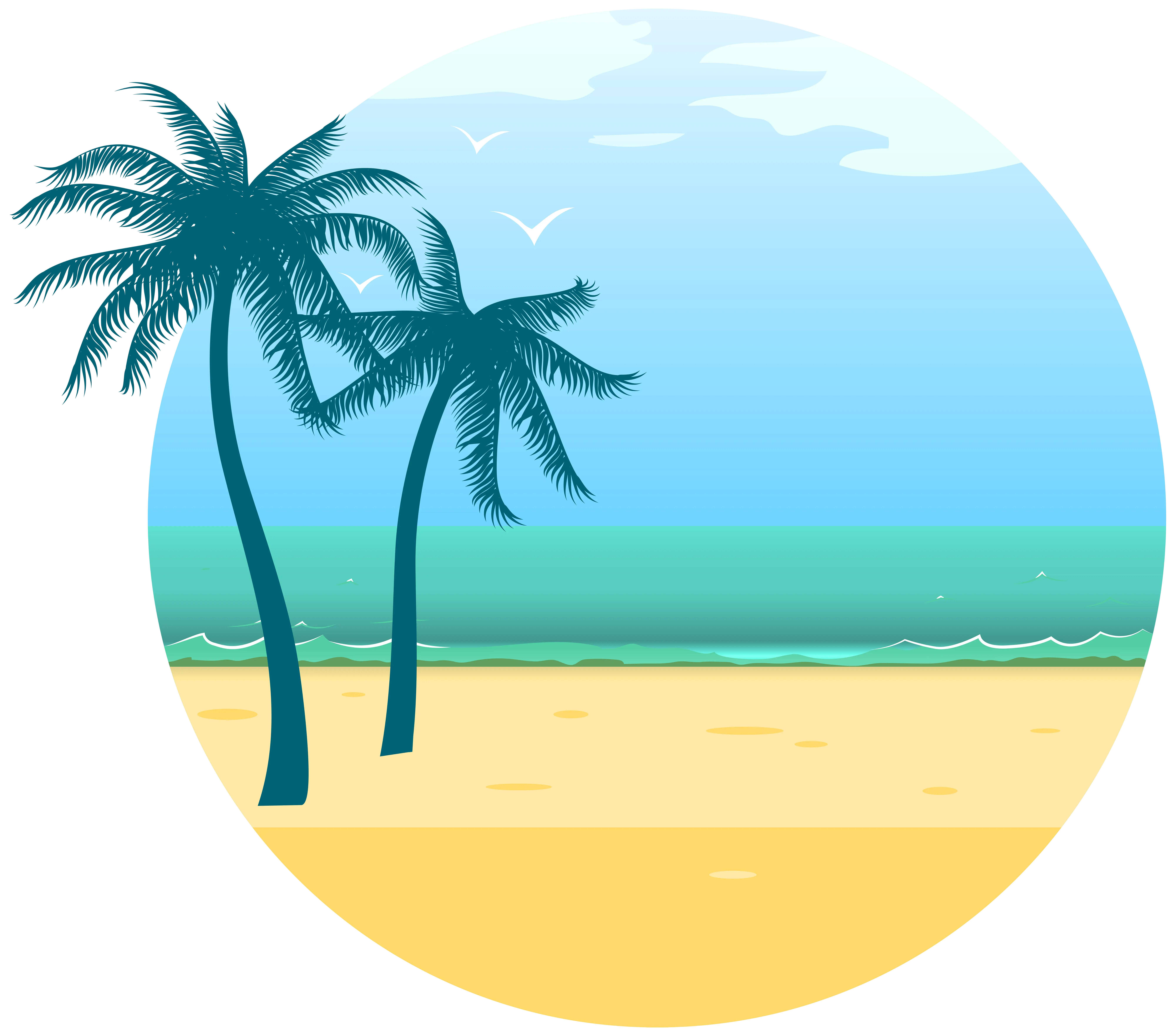 Tropical Beach Illustration with Palm Trees