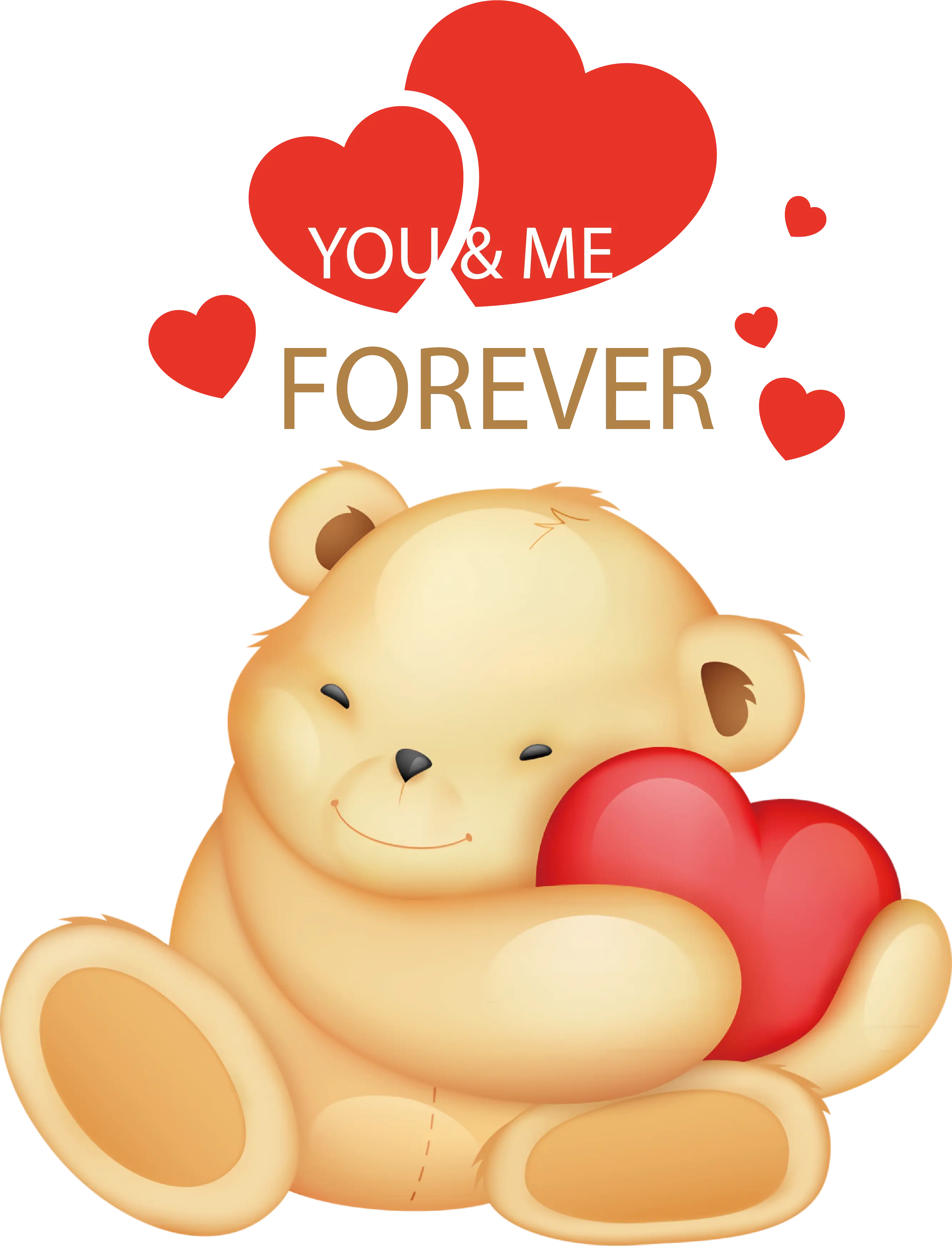 Cute Teddy Bear Holding Red Heart with Romantic Message
