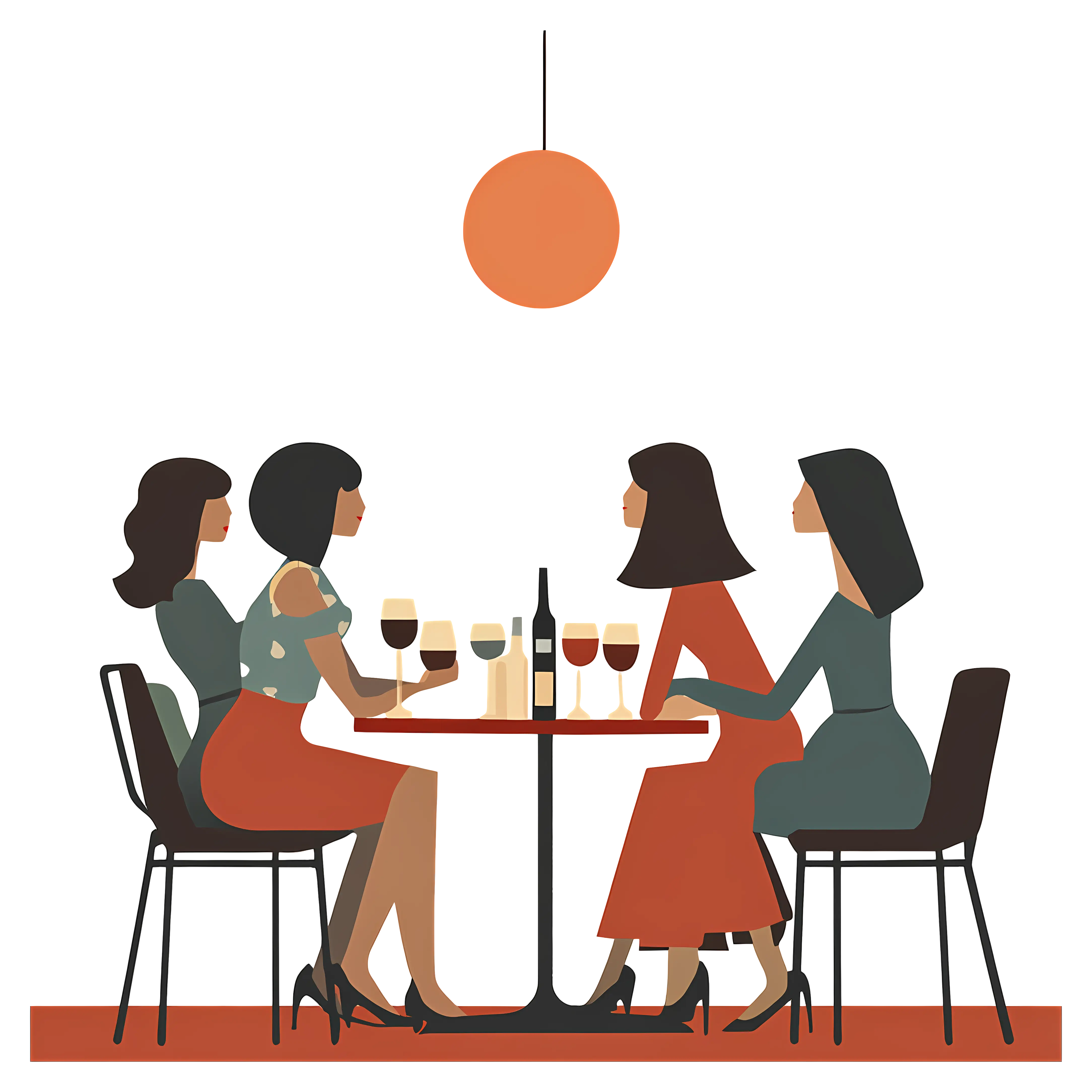 Illustration of Women Dining and Socializing