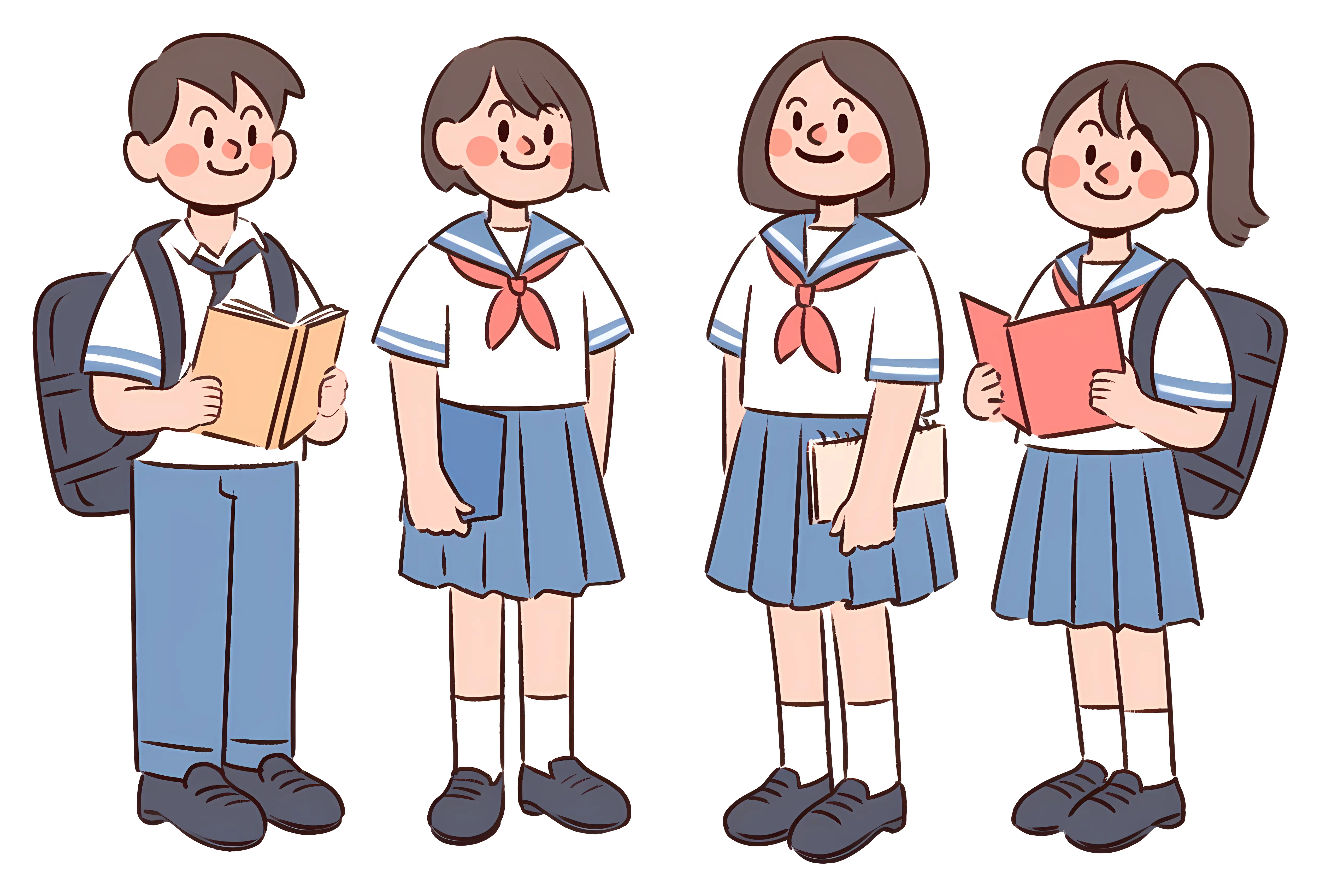 Students in School Uniforms with Backpacks