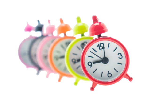 Colorful Alarm Clocks in a Row