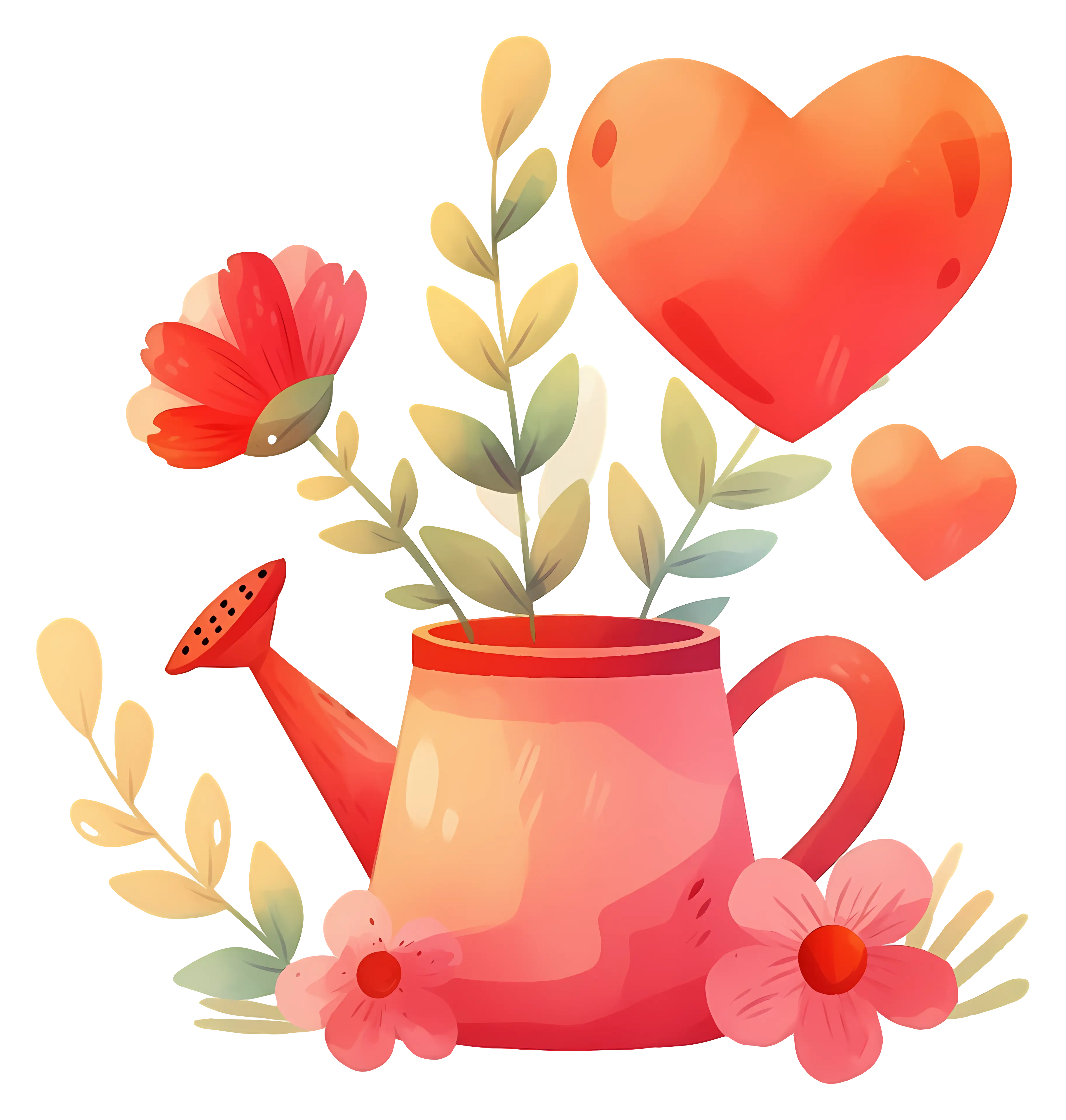 Heart-Themed Watering Can with Flowers