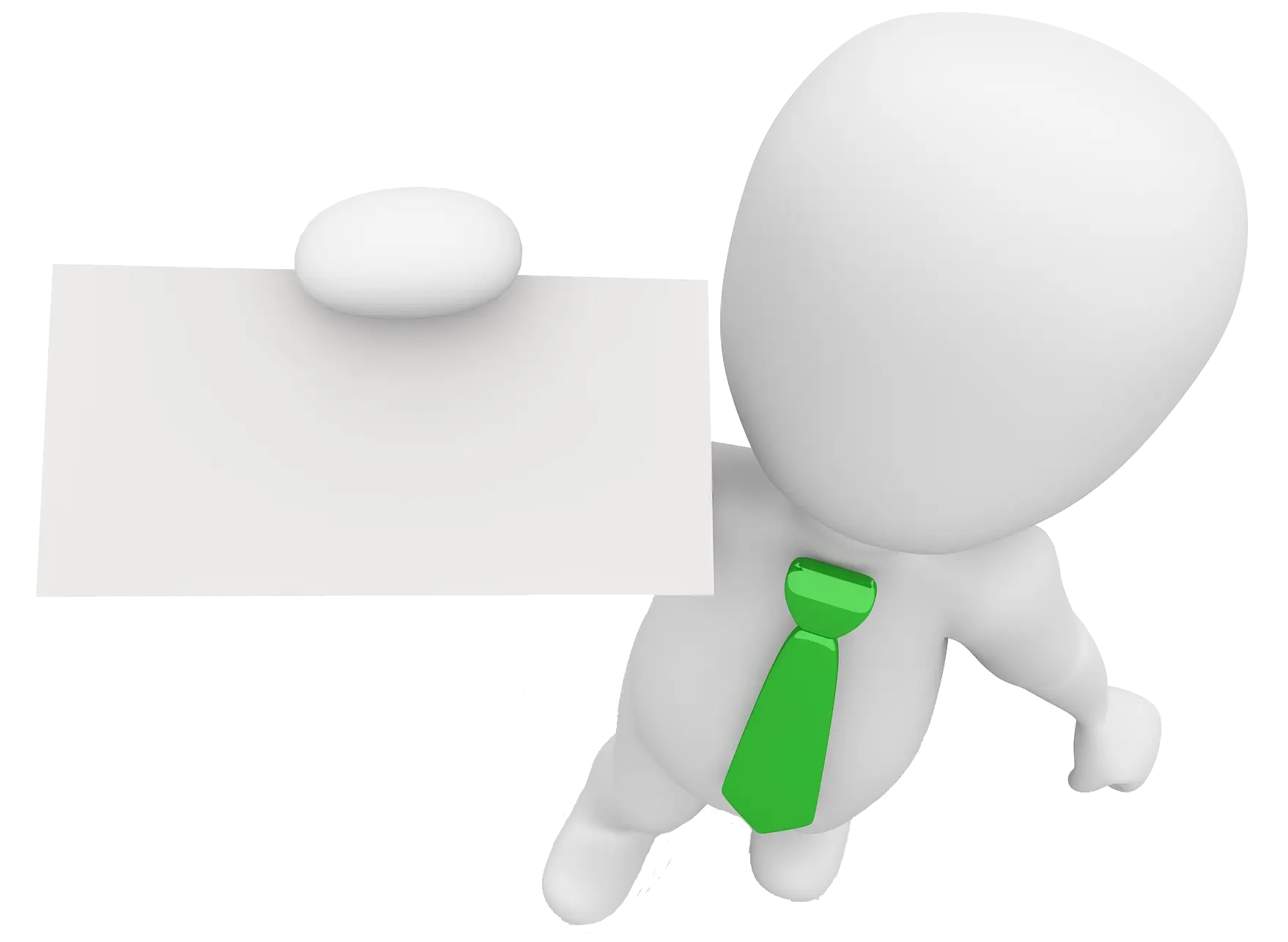 3D Figure with Green Tie Holding Blank Sign