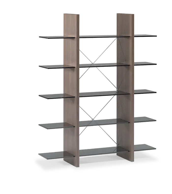 Modern Wooden Bookshelf with Glass Shelves