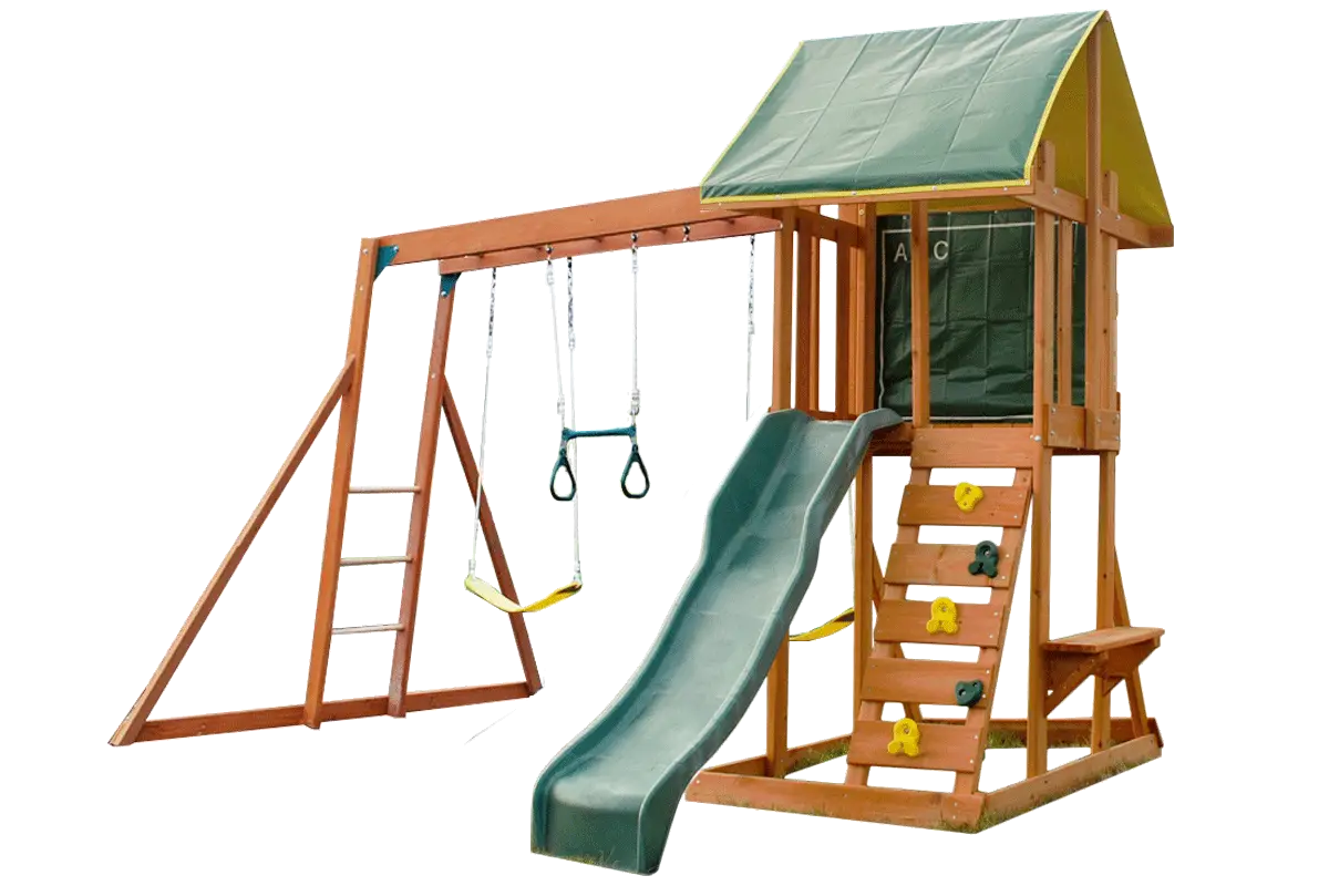 Children&#039;s Wooden Playground with Slide and Swing