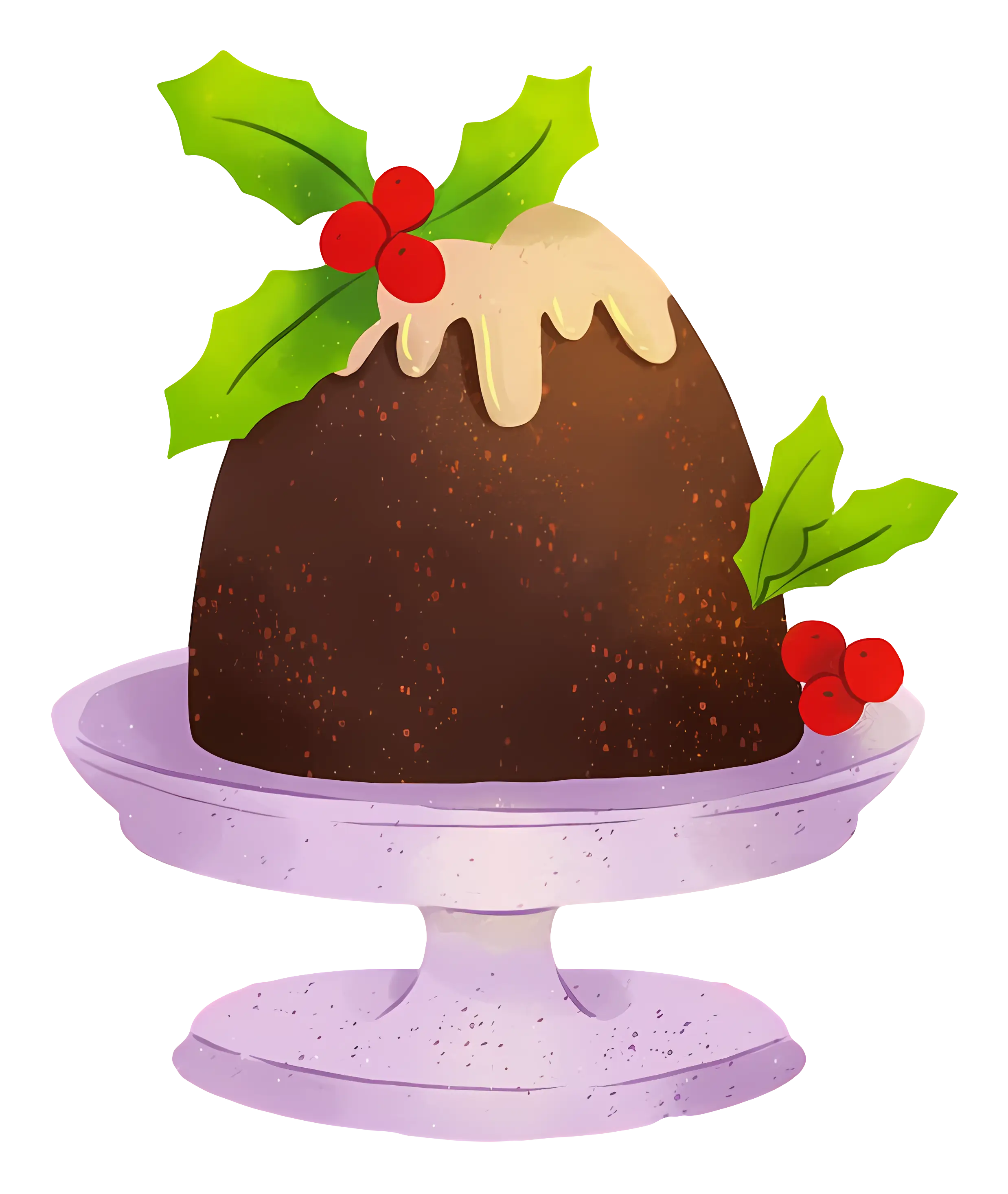 Festive Christmas Pudding with Holly Illustration