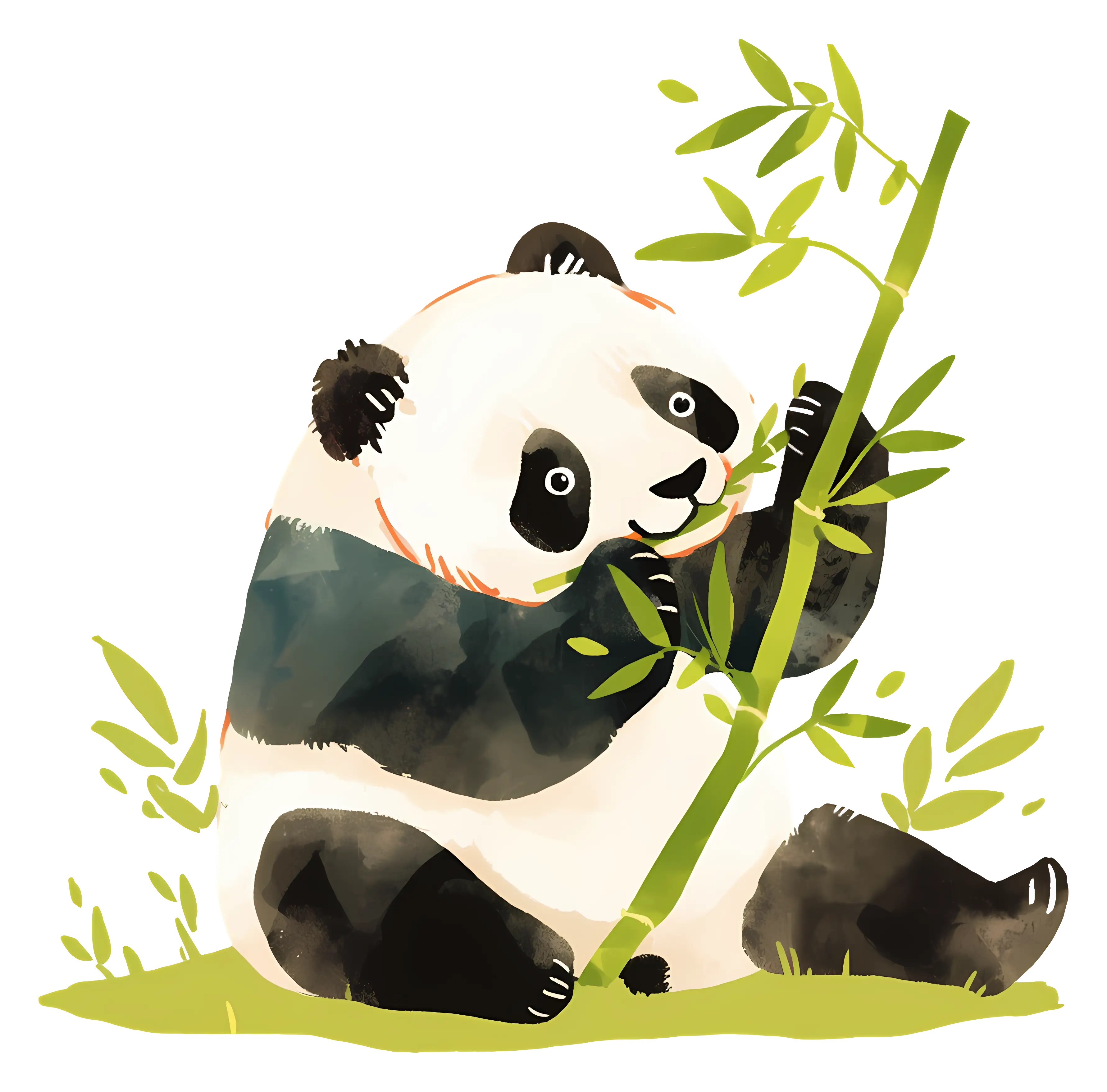 Cheerful Panda Playing with Bamboo Illustration