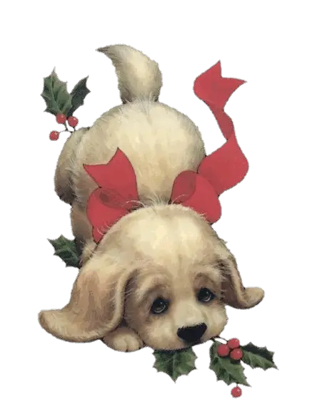 Puppy with Festive Bow and Holly