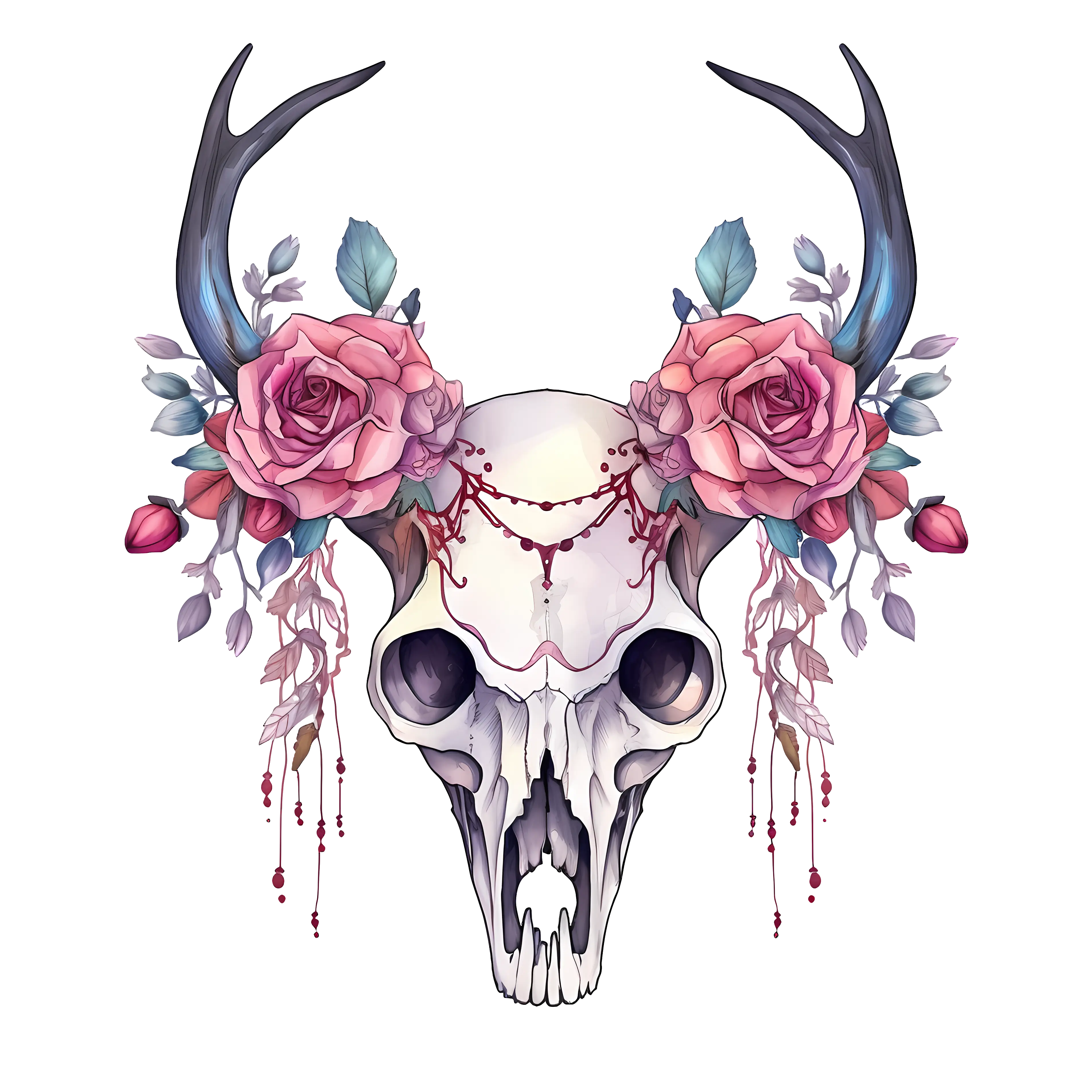 Decorative Skull with Rose Antlers
