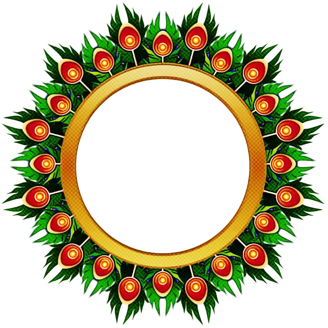 Floral Circular Frame Design with Leaves and Flowers