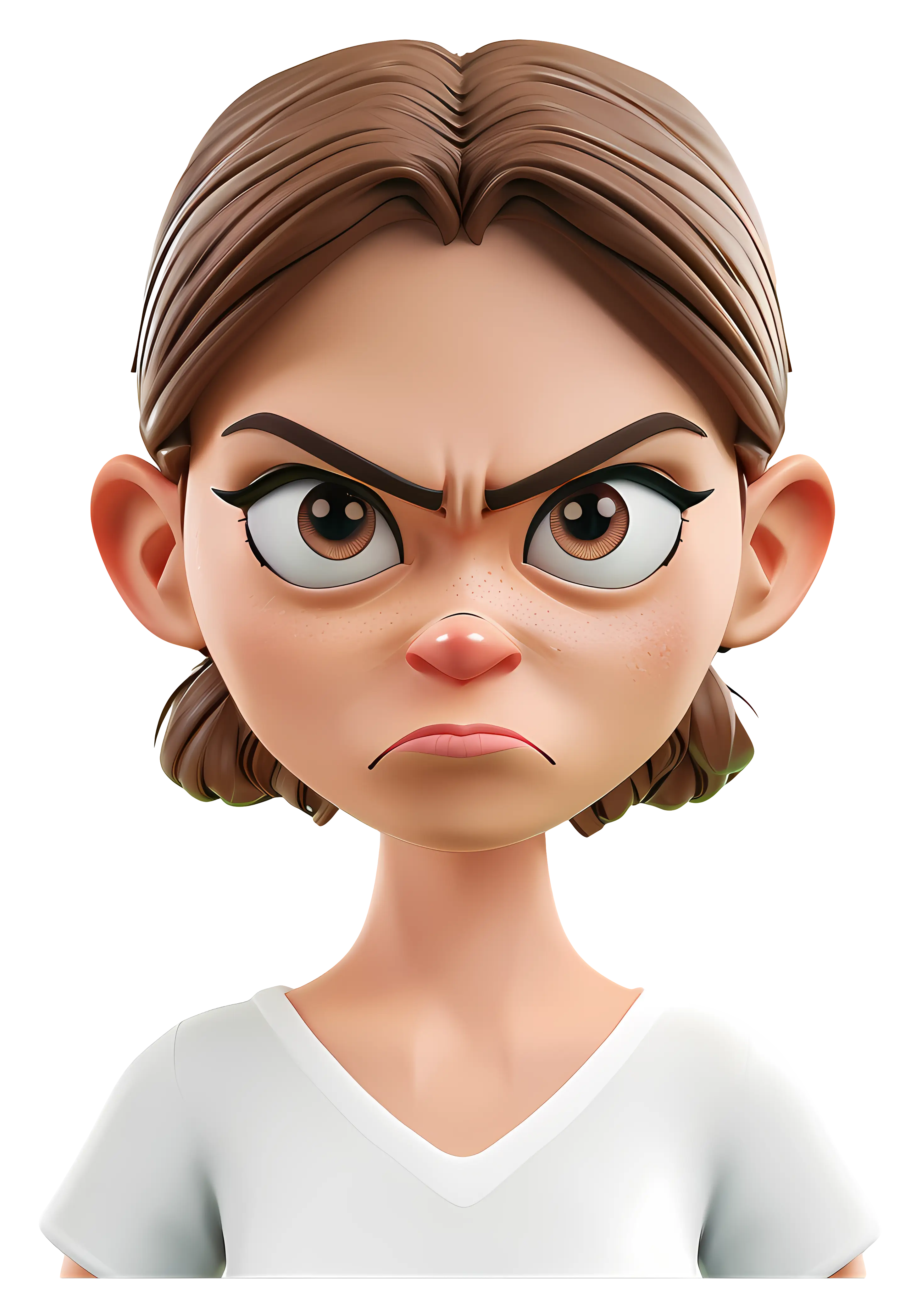 Angry Cartoon Girl with Intense Expression