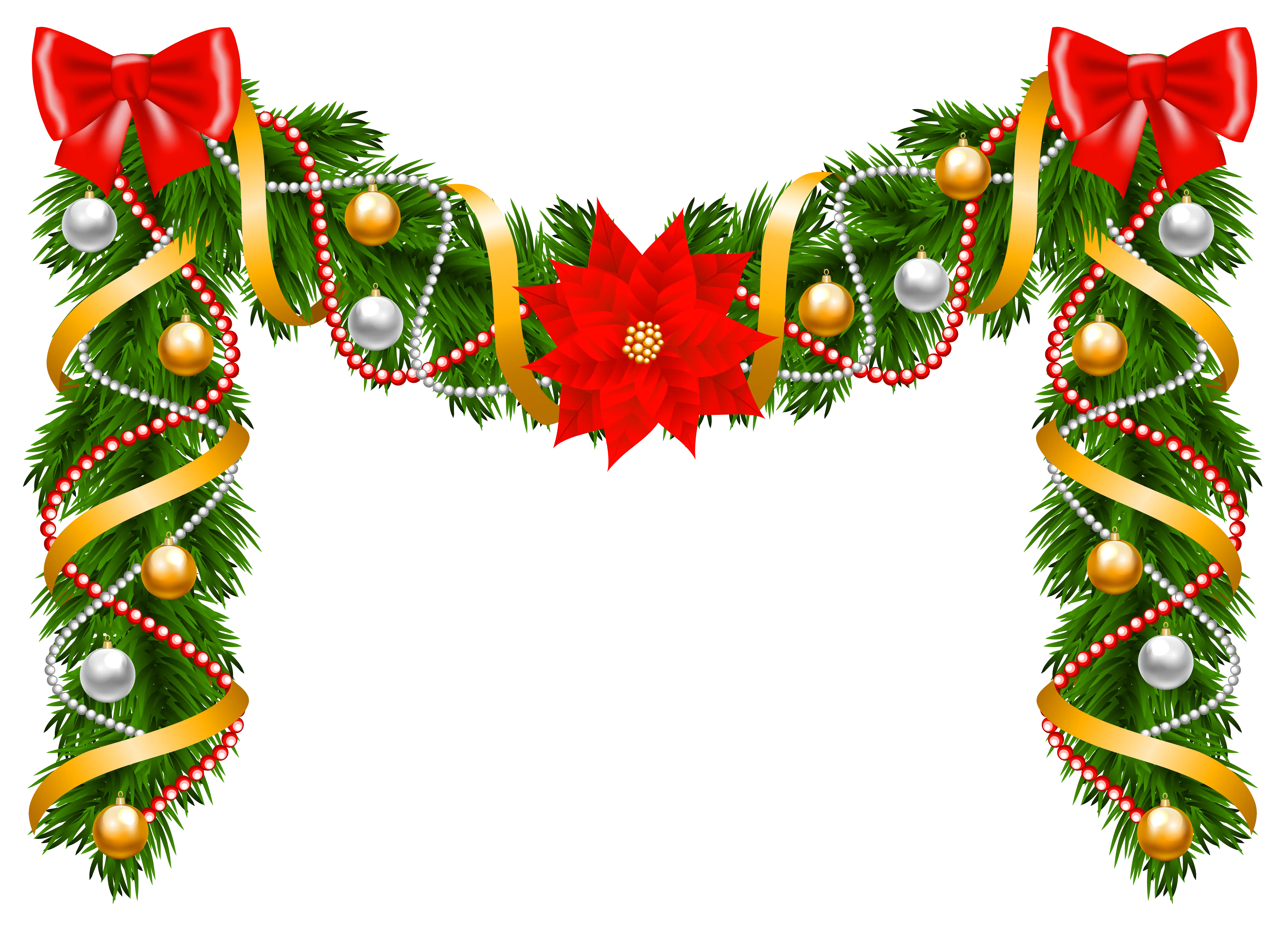 Beautiful Christmas Garland With Red Bows and Ornaments