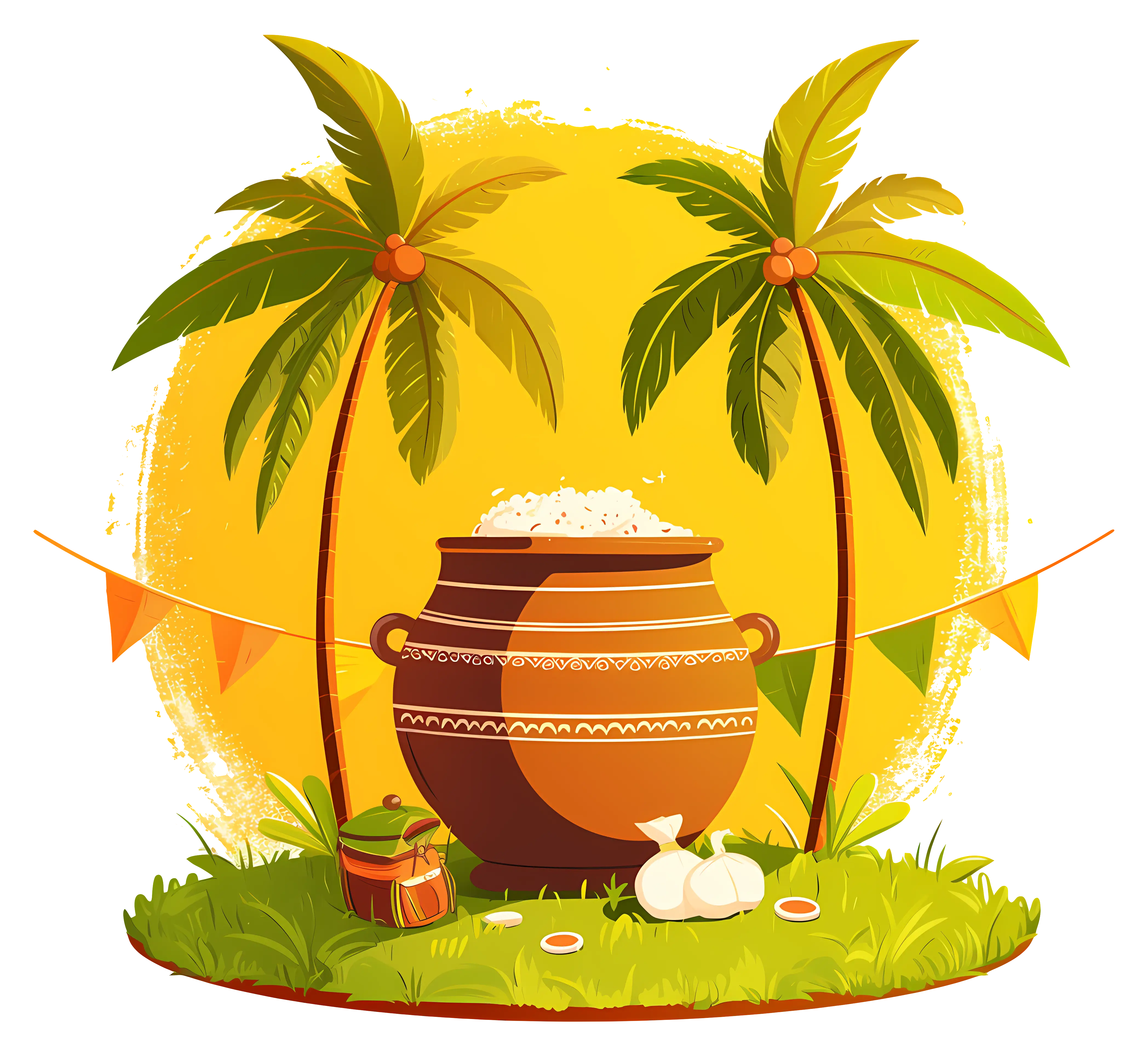 Clay Pot with Rice for Pongal Festival
