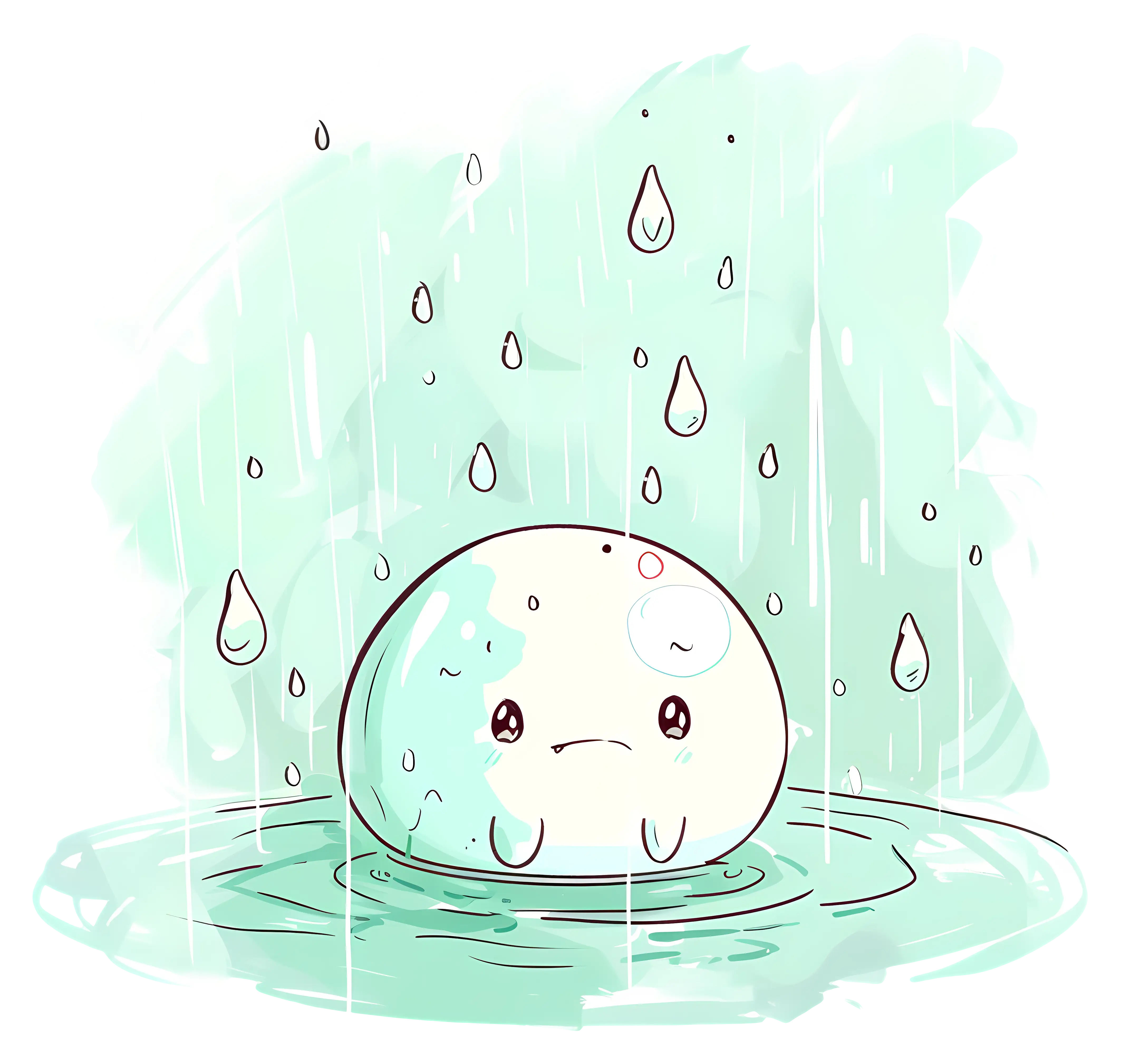 Sad Raindrop in Puddle
