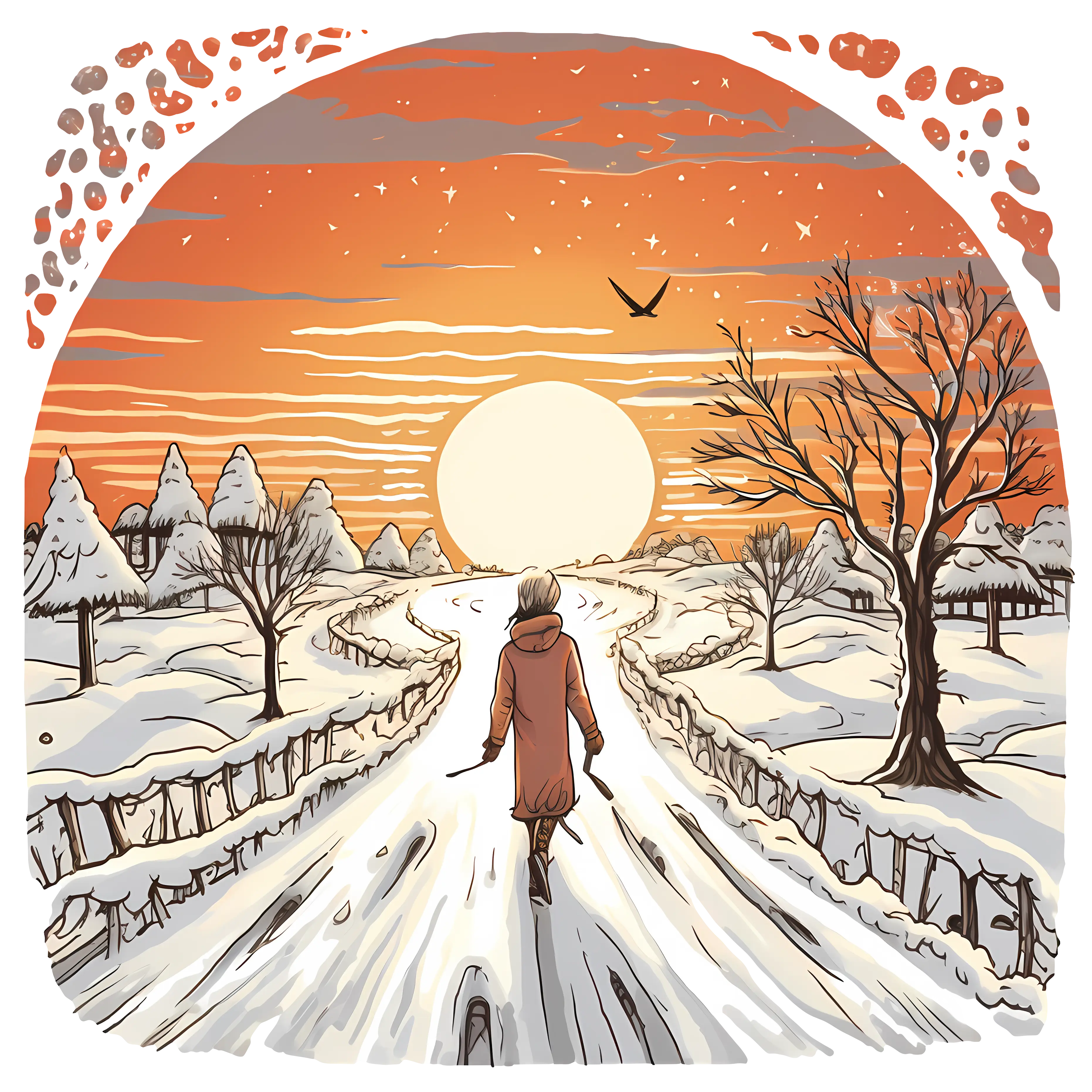 Person Walking in Winter Sunset