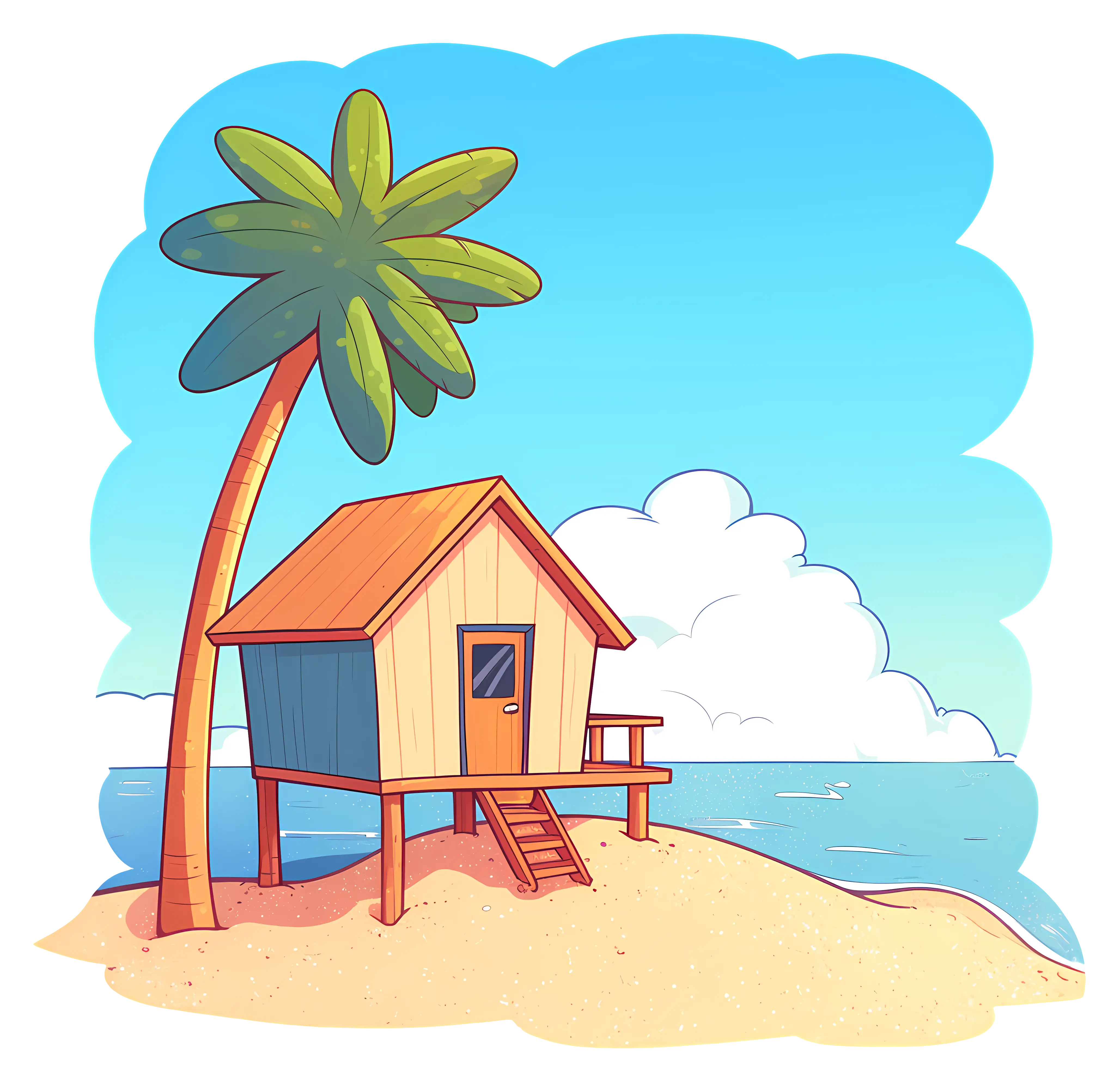 Tropical Beach Hut Illustration