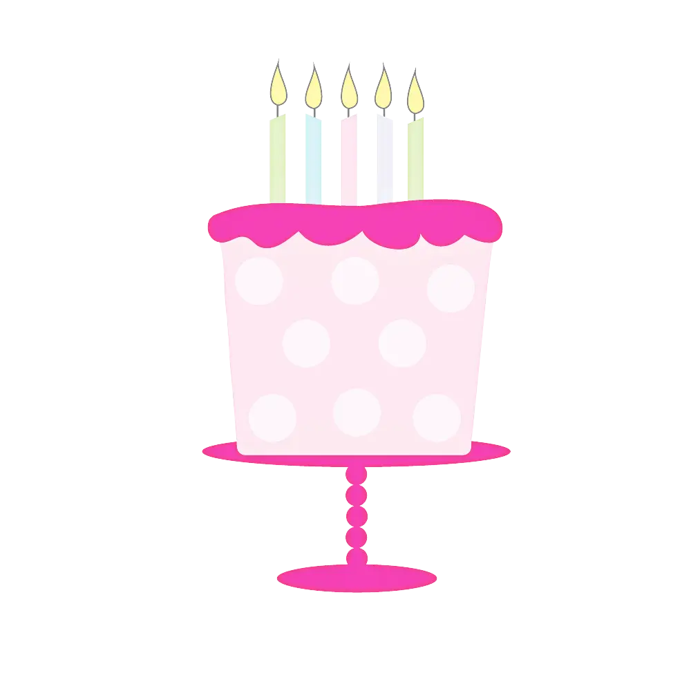Pink Birthday Cake Illustration with Lit Candles