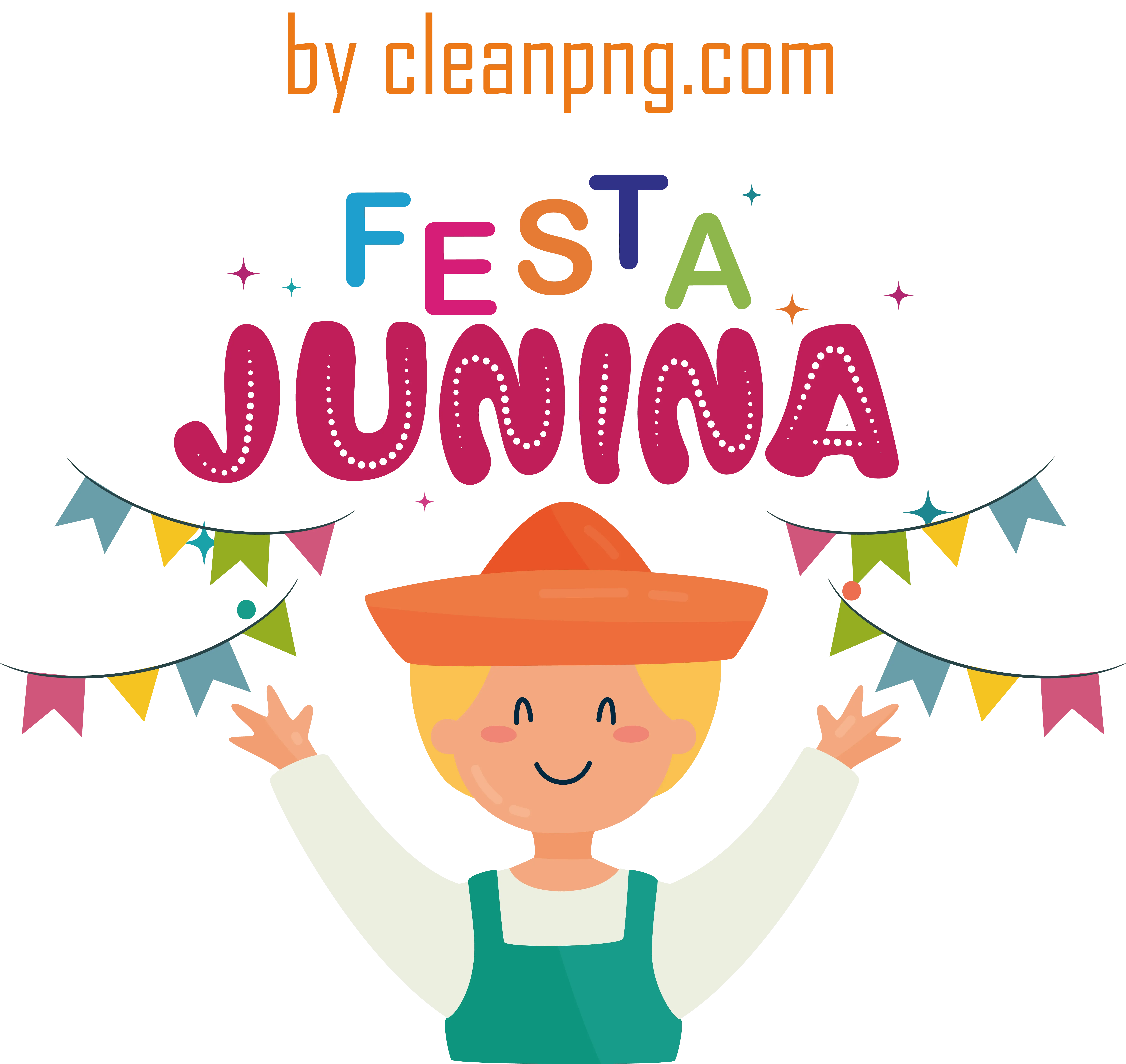 Festa Junina Festive Illustration with Flags and Farmer