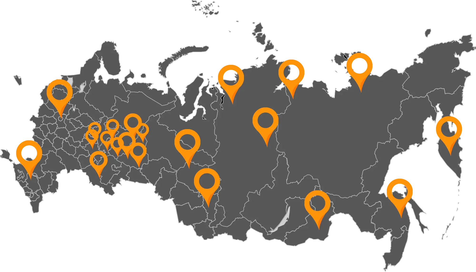 Map of Russia with Location Markers