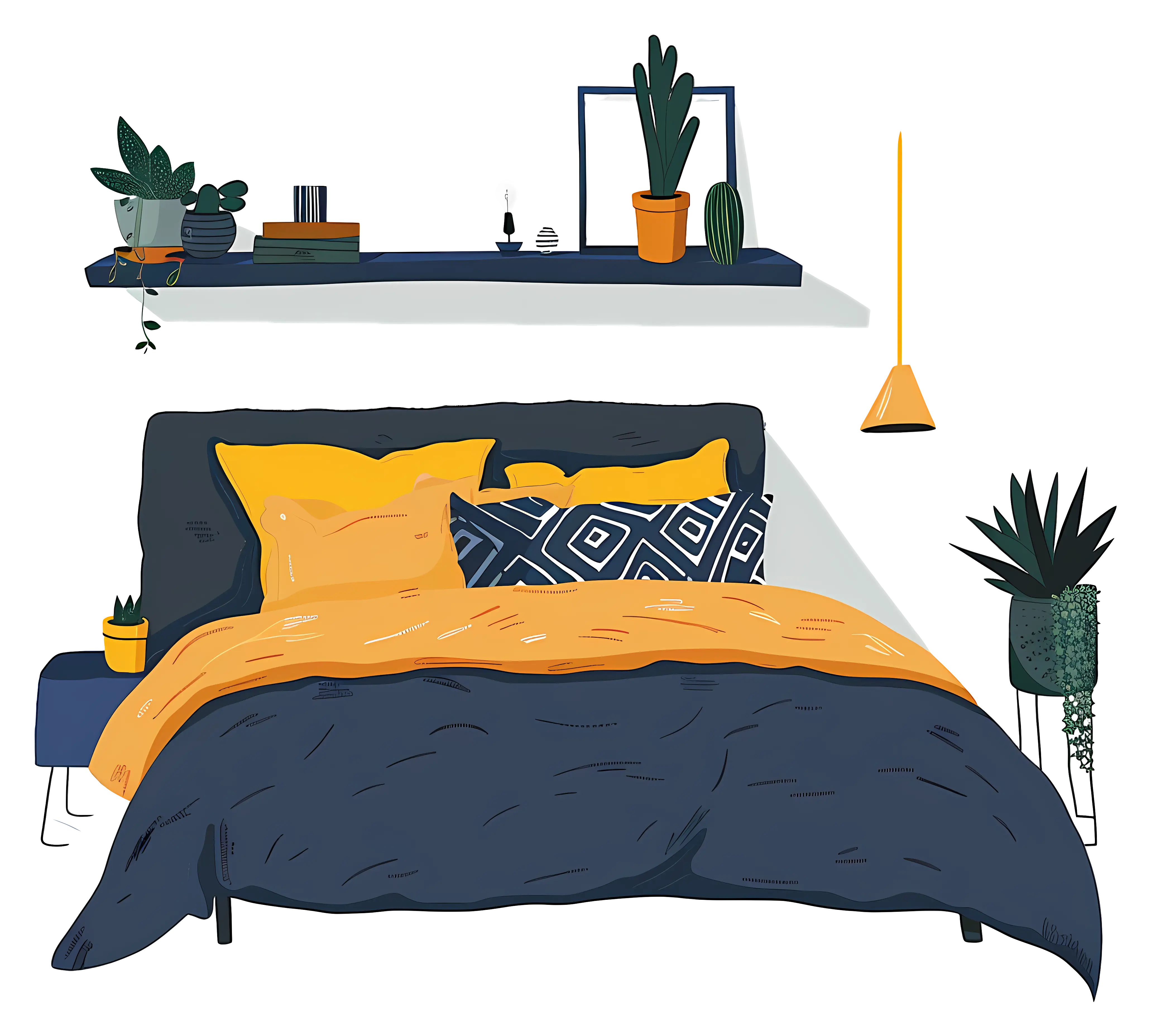 Cozy Bed with Pillows and Blanket