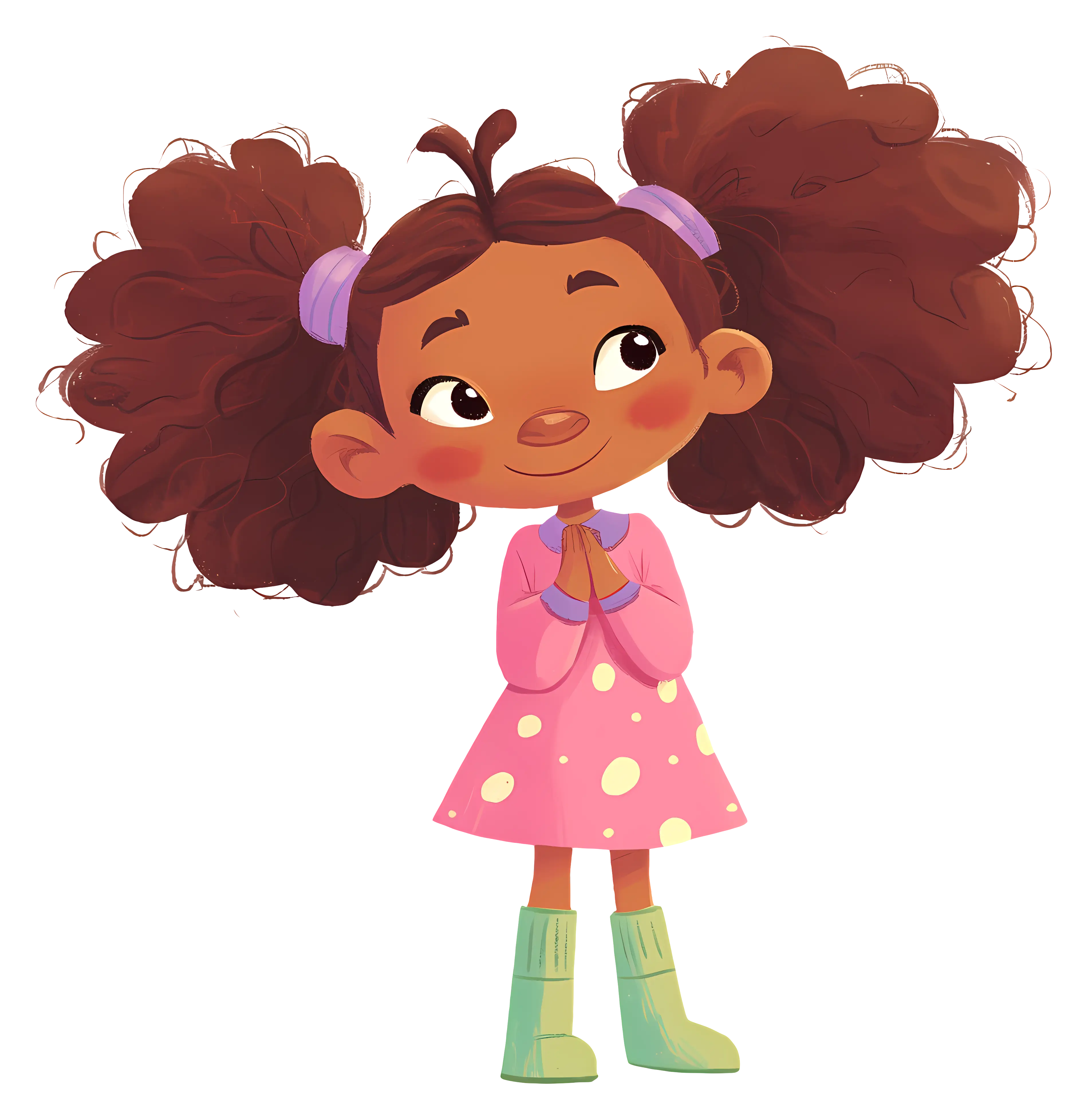 Little Girl with Curly Hair in Pink Dress