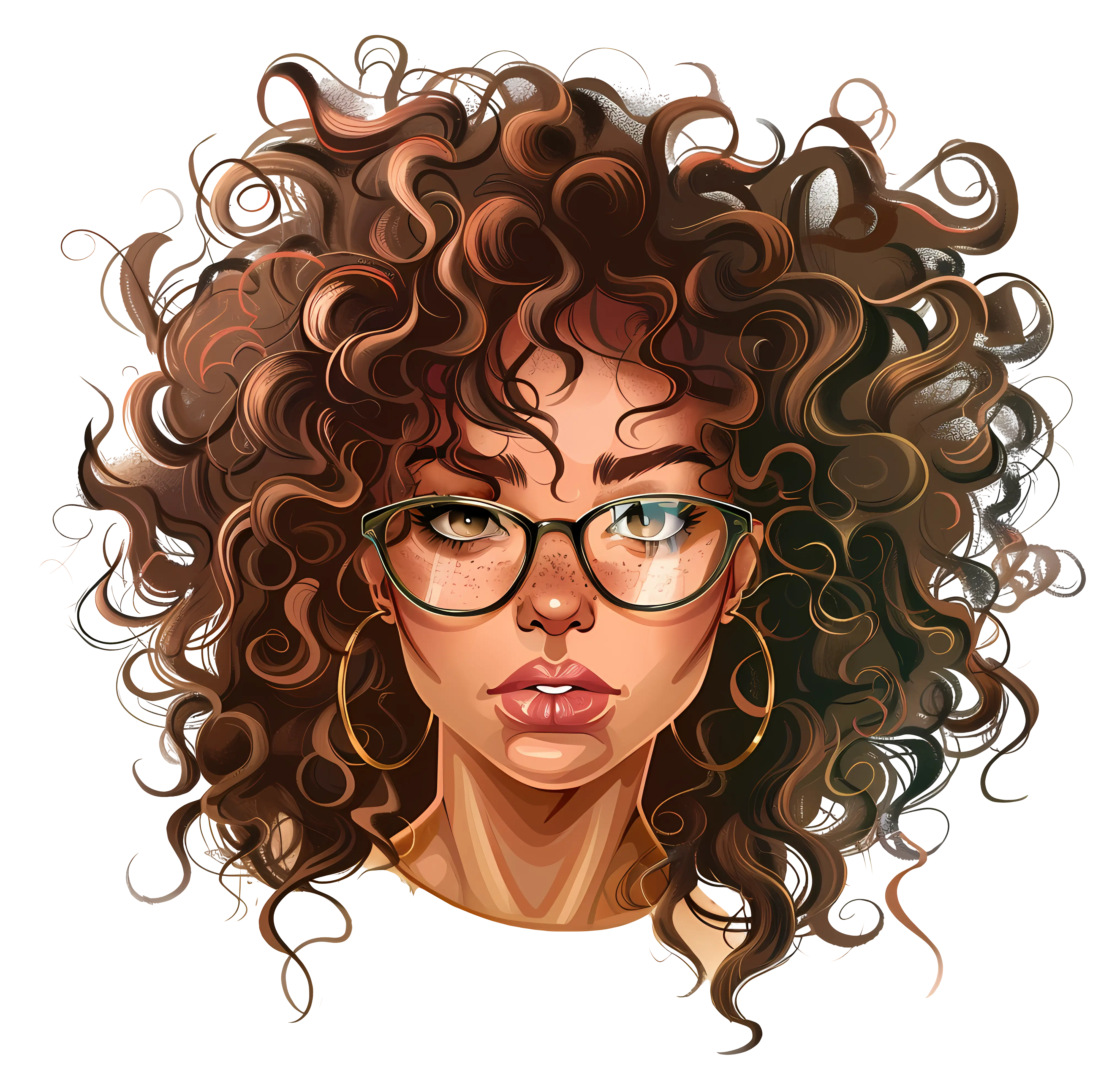 Curly-haired Woman with Glasses