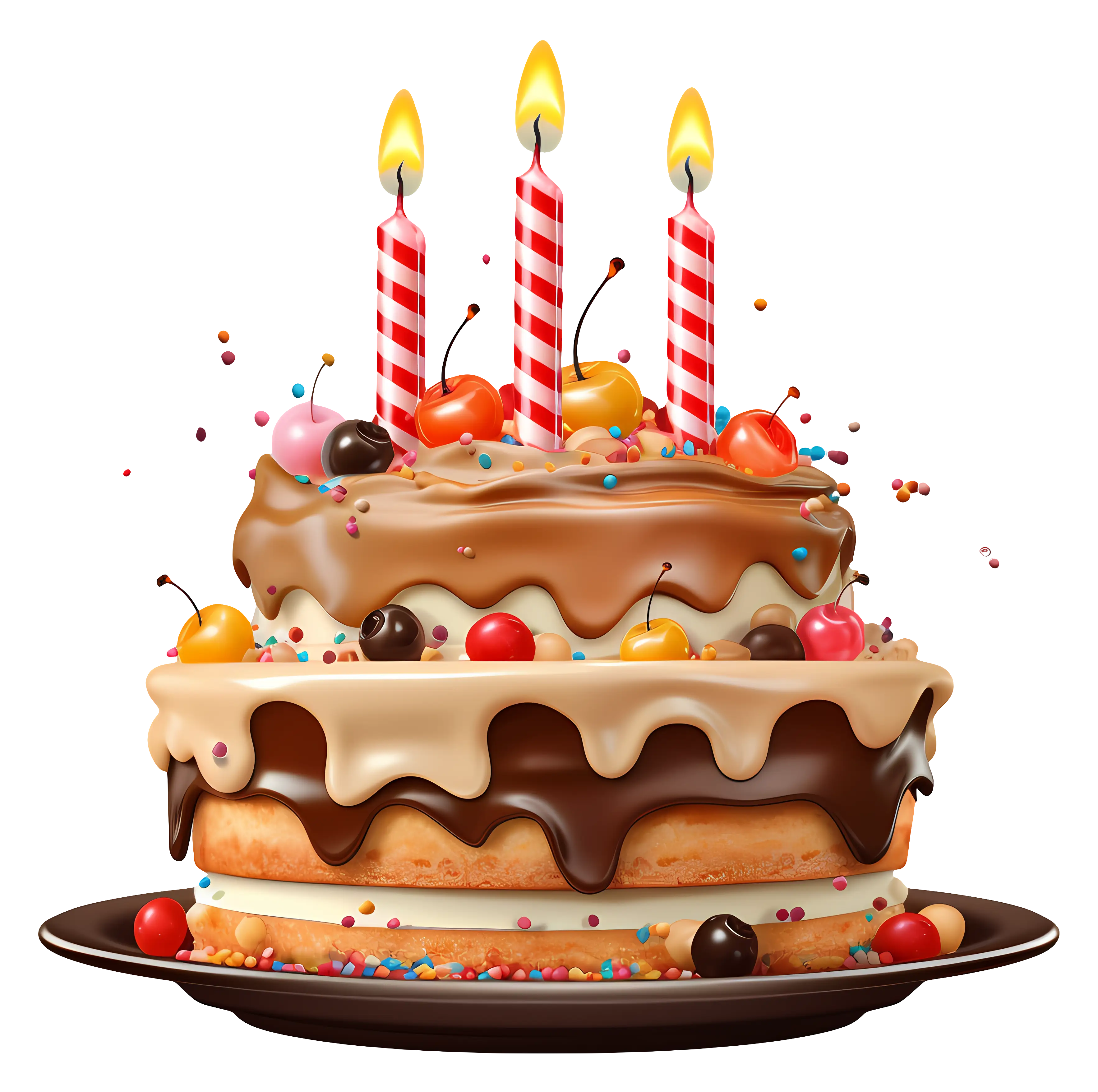 Colorful birthday cake with candles and decorations
