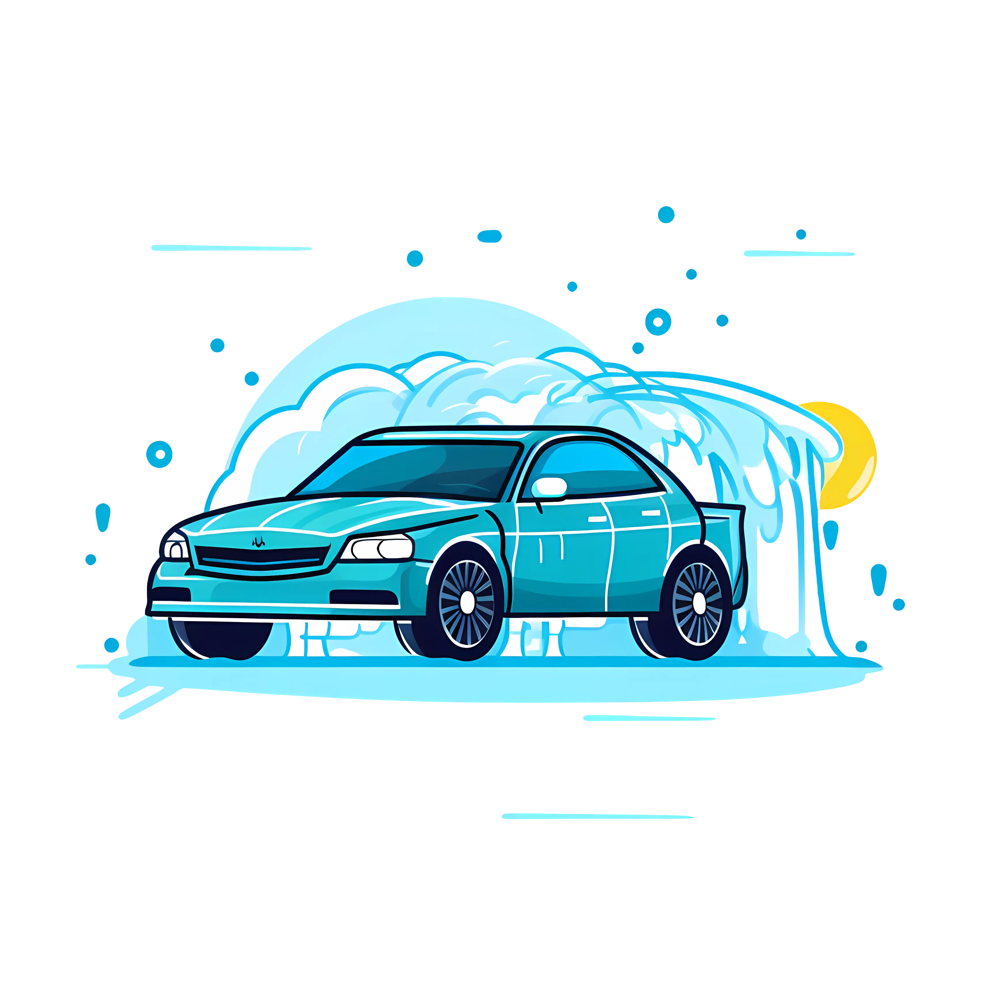 Blue Car Wash Illustration with Soap Bubbles