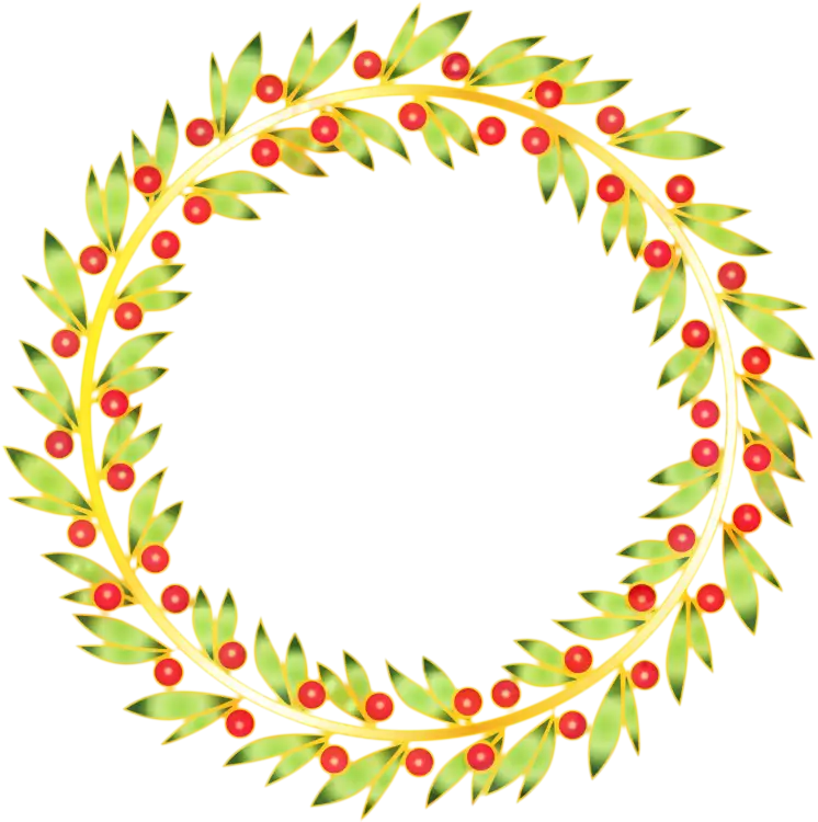 Festive Wreath with Green Leaves and Red Berries