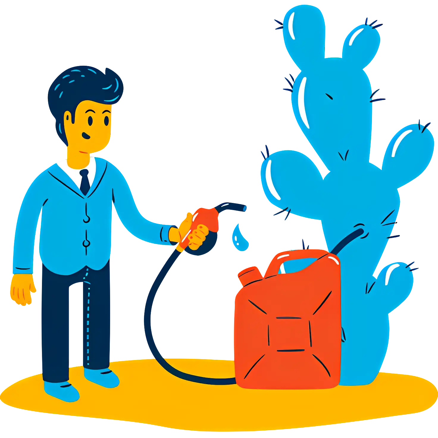 Man Pouring Water into Cactus Illustration