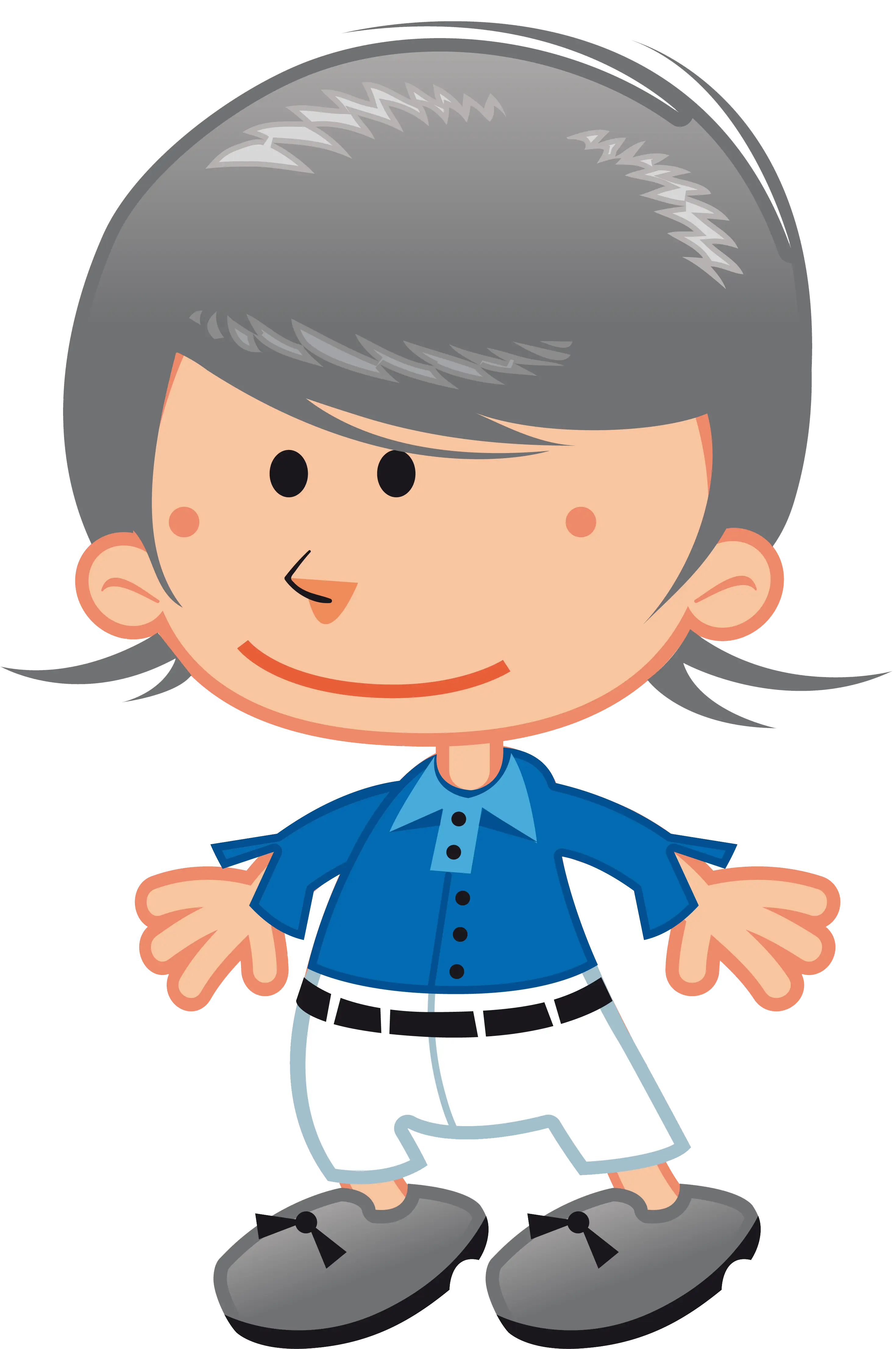 Smiling Cartoon Boy in Blue Shirt