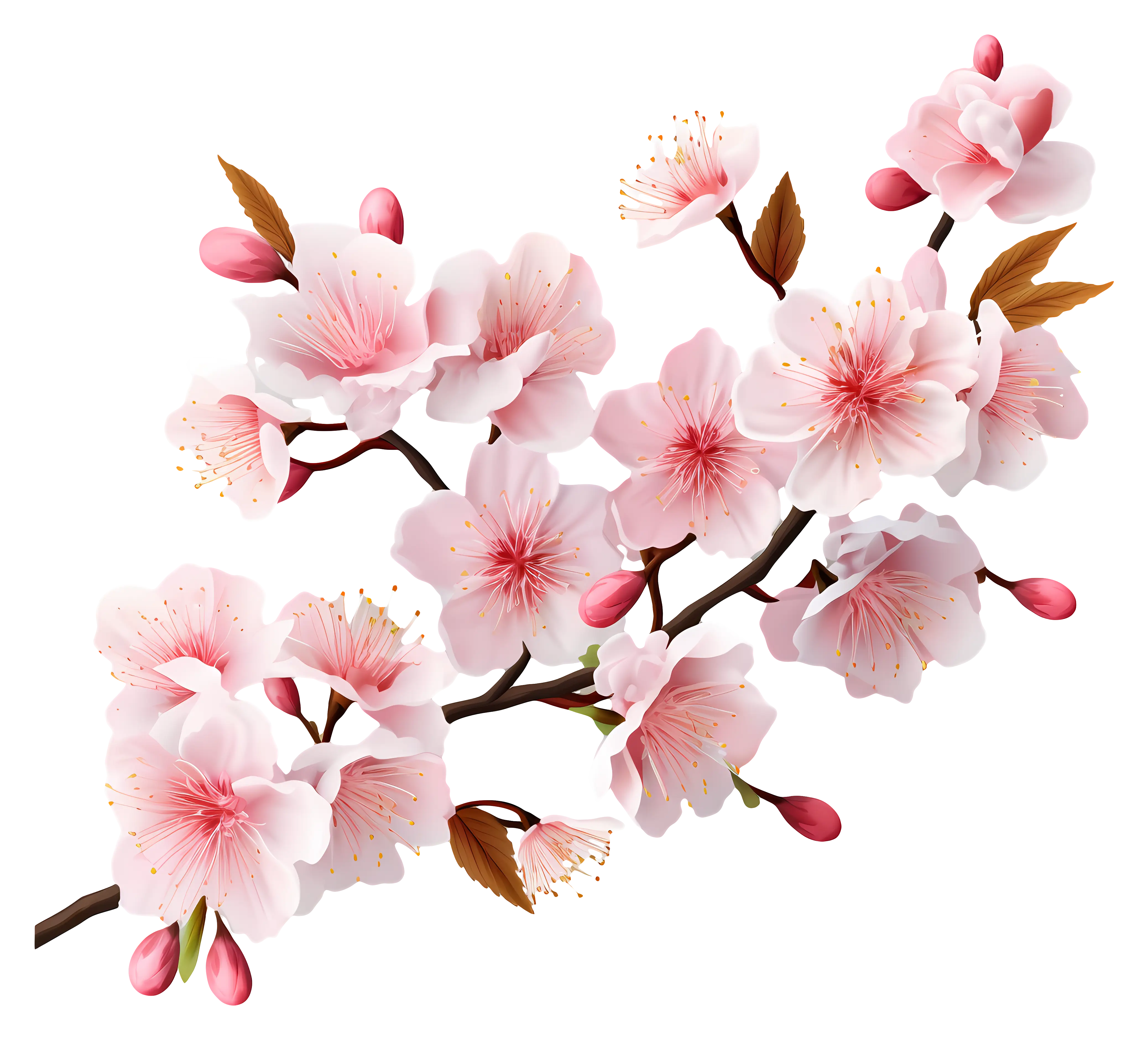Cherry Blossom Branch Illustration with Pink Flowers