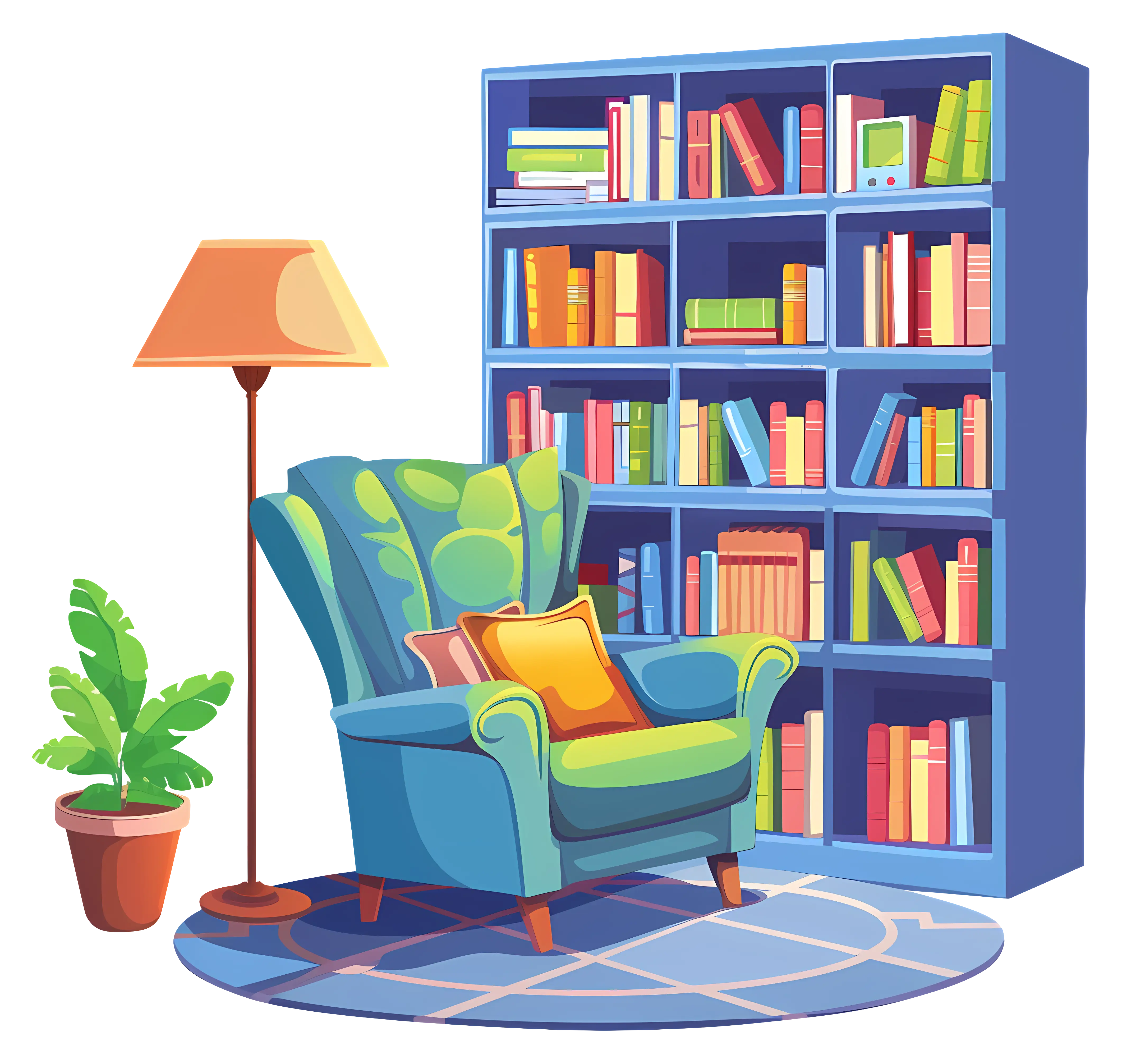 Cozy Reading Corner with Armchair and Bookshelf