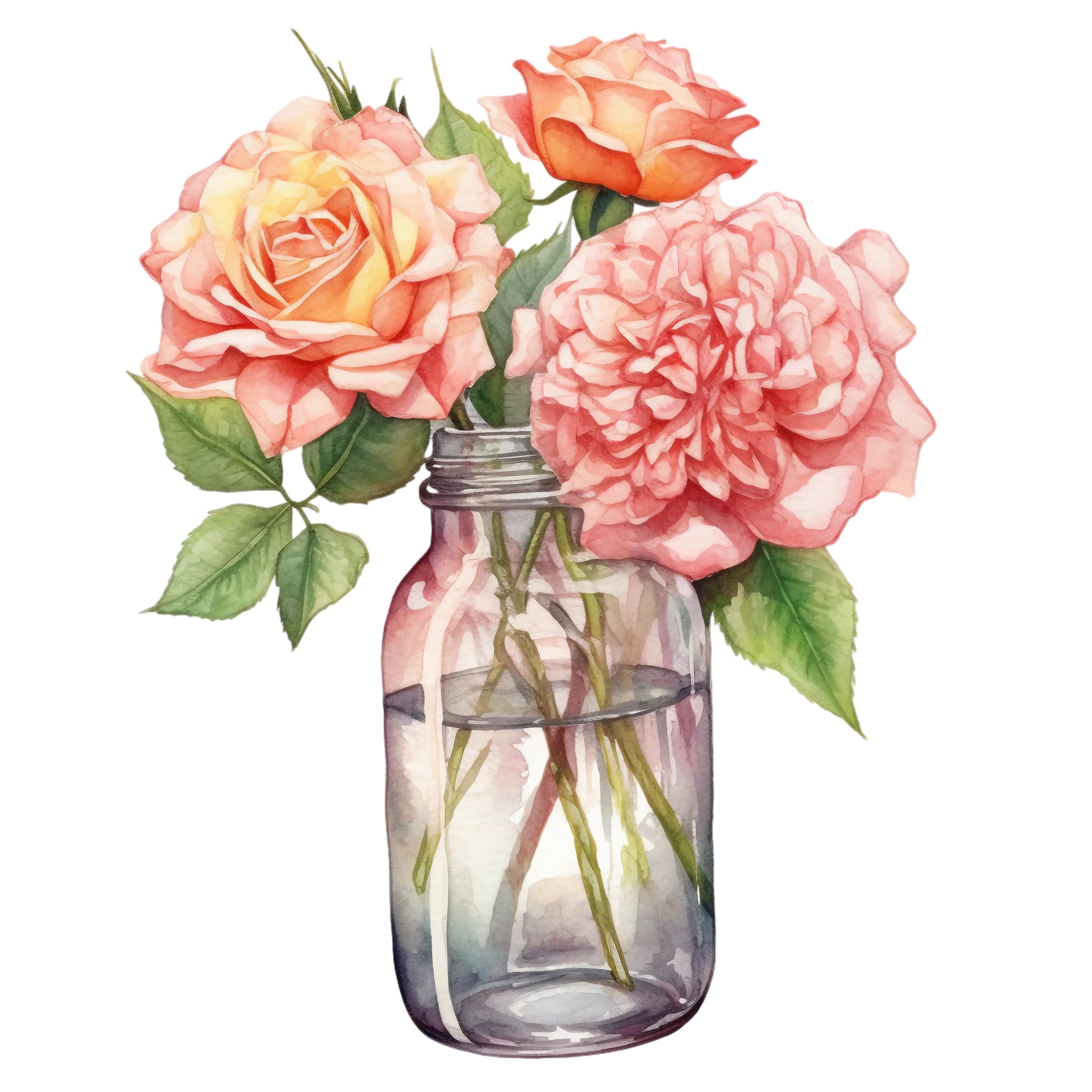 Pink Roses in a Glass Jar Illustration