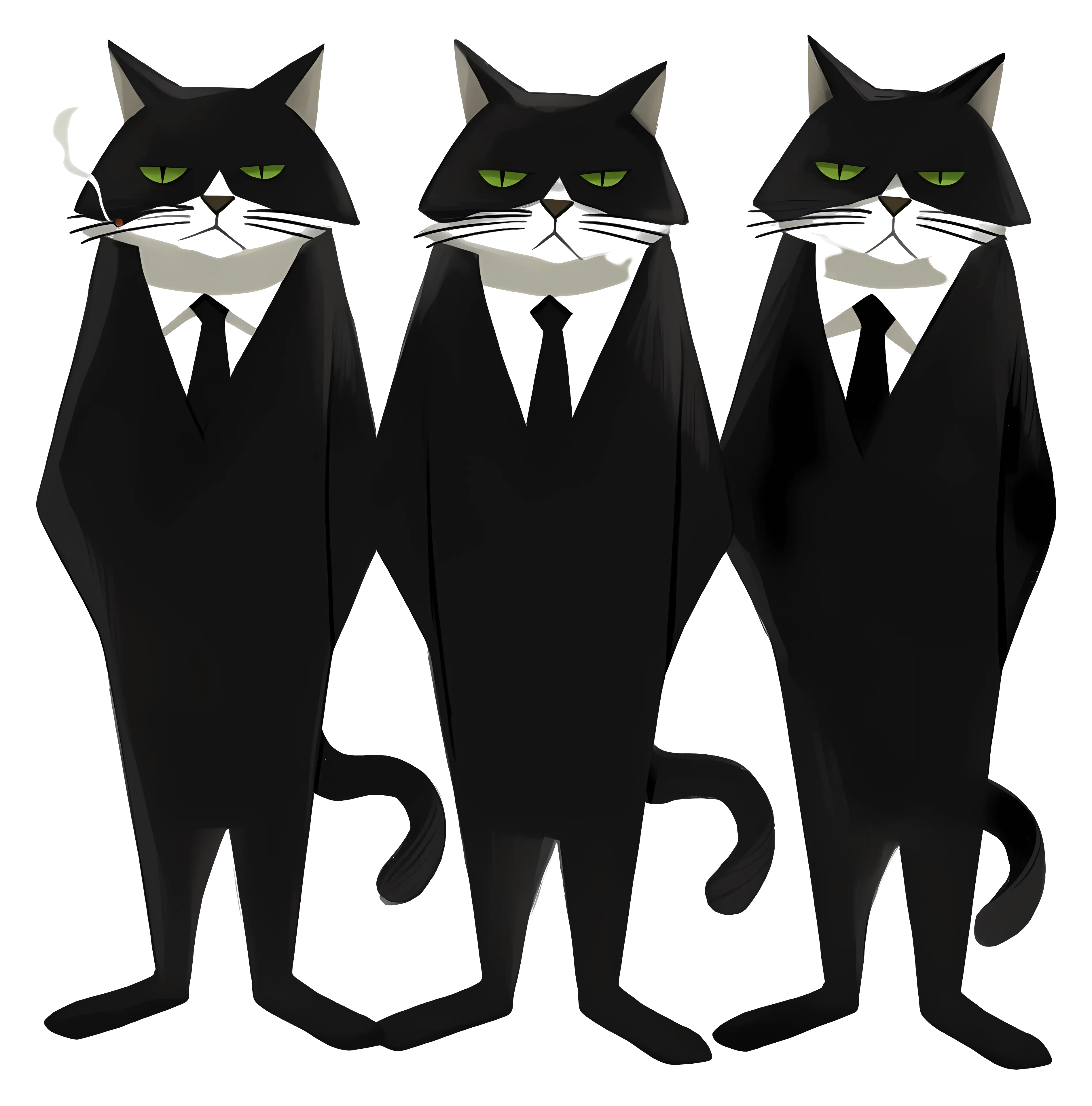 Cartoon Black Cats Dressed in Suits