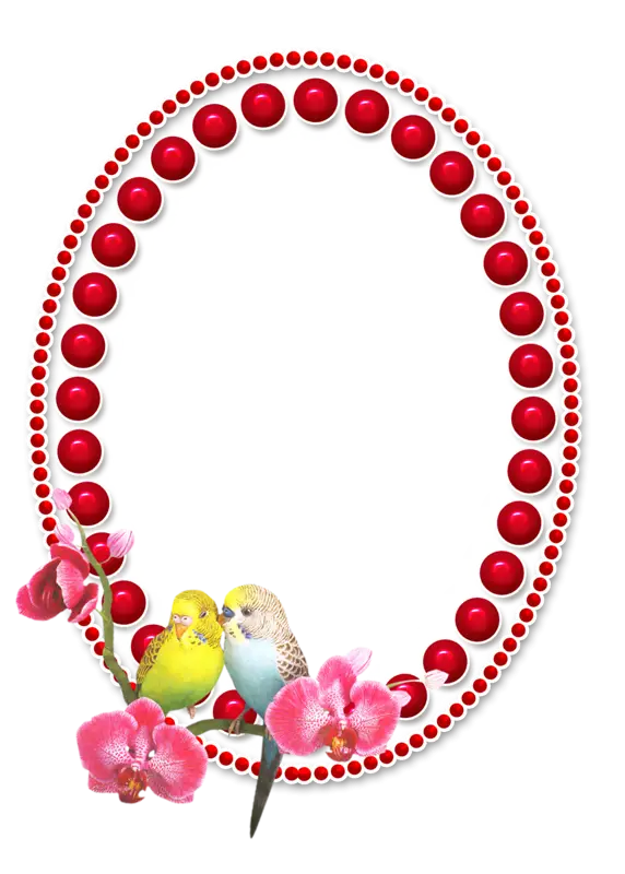 Red Beaded Frame with Birds and Flowers