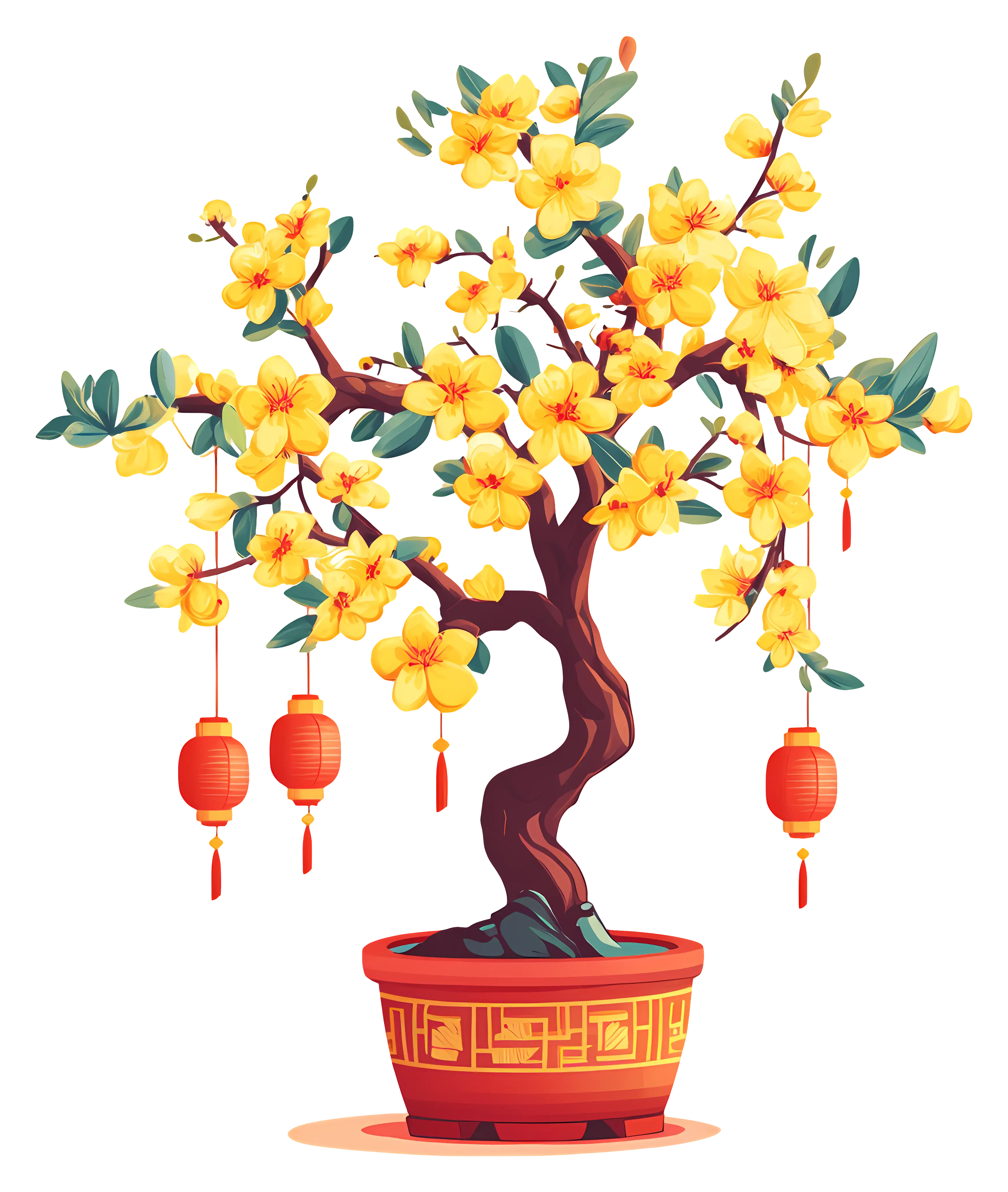 Yellow Blossom Tree with Lanterns for New Year