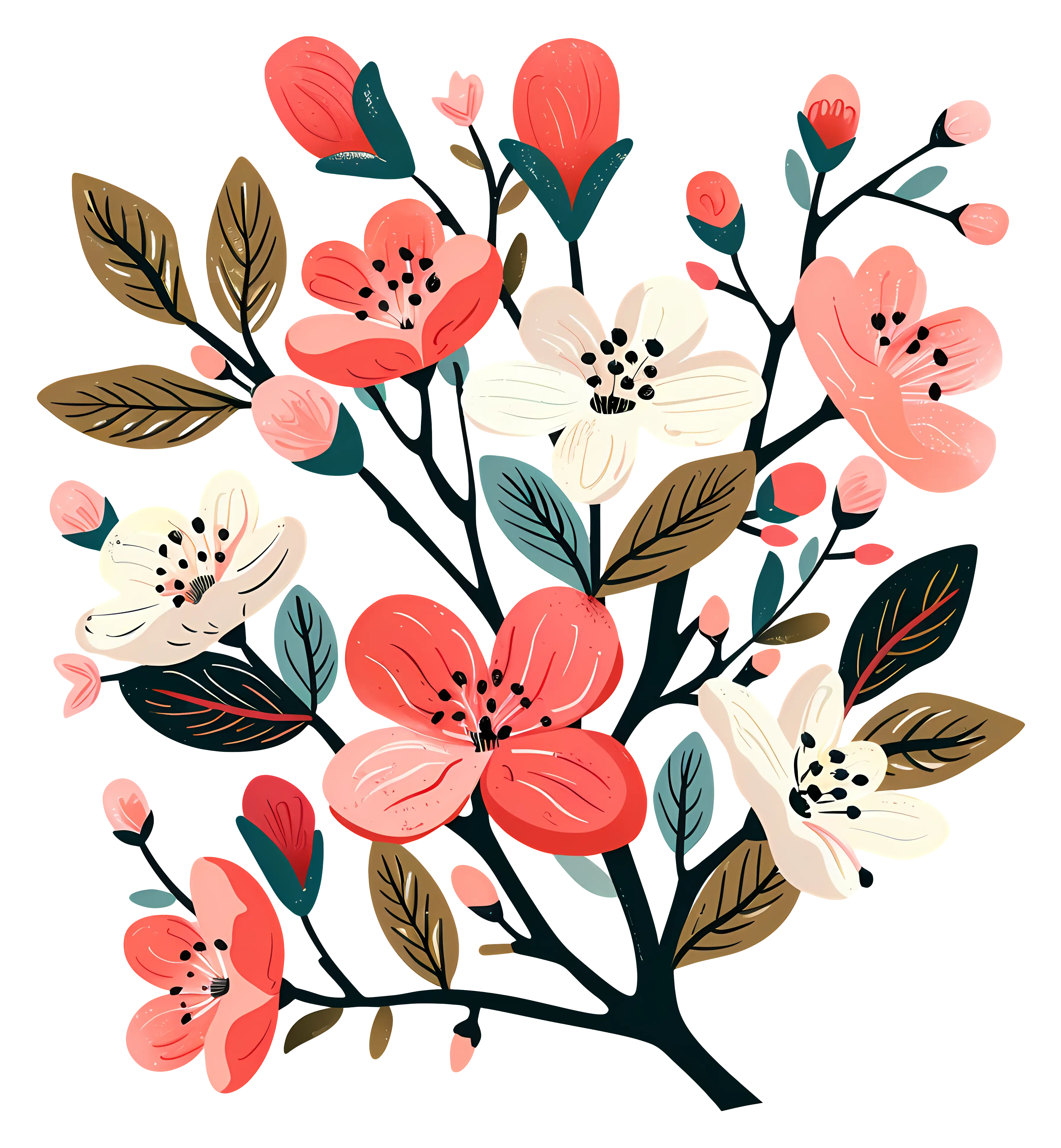 Floral Branch with Elegant Blooming Flowers