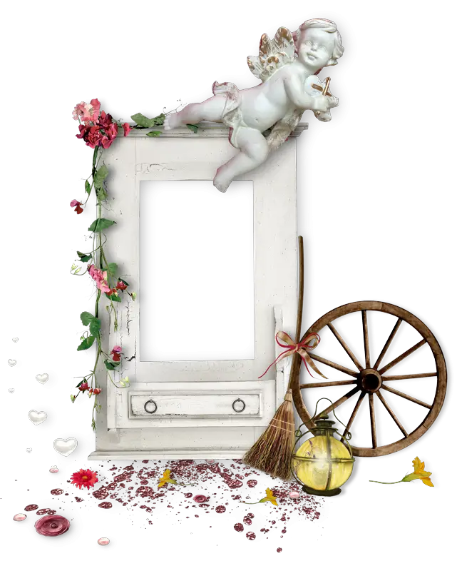 Decorative Frame with Cherub and Flowers