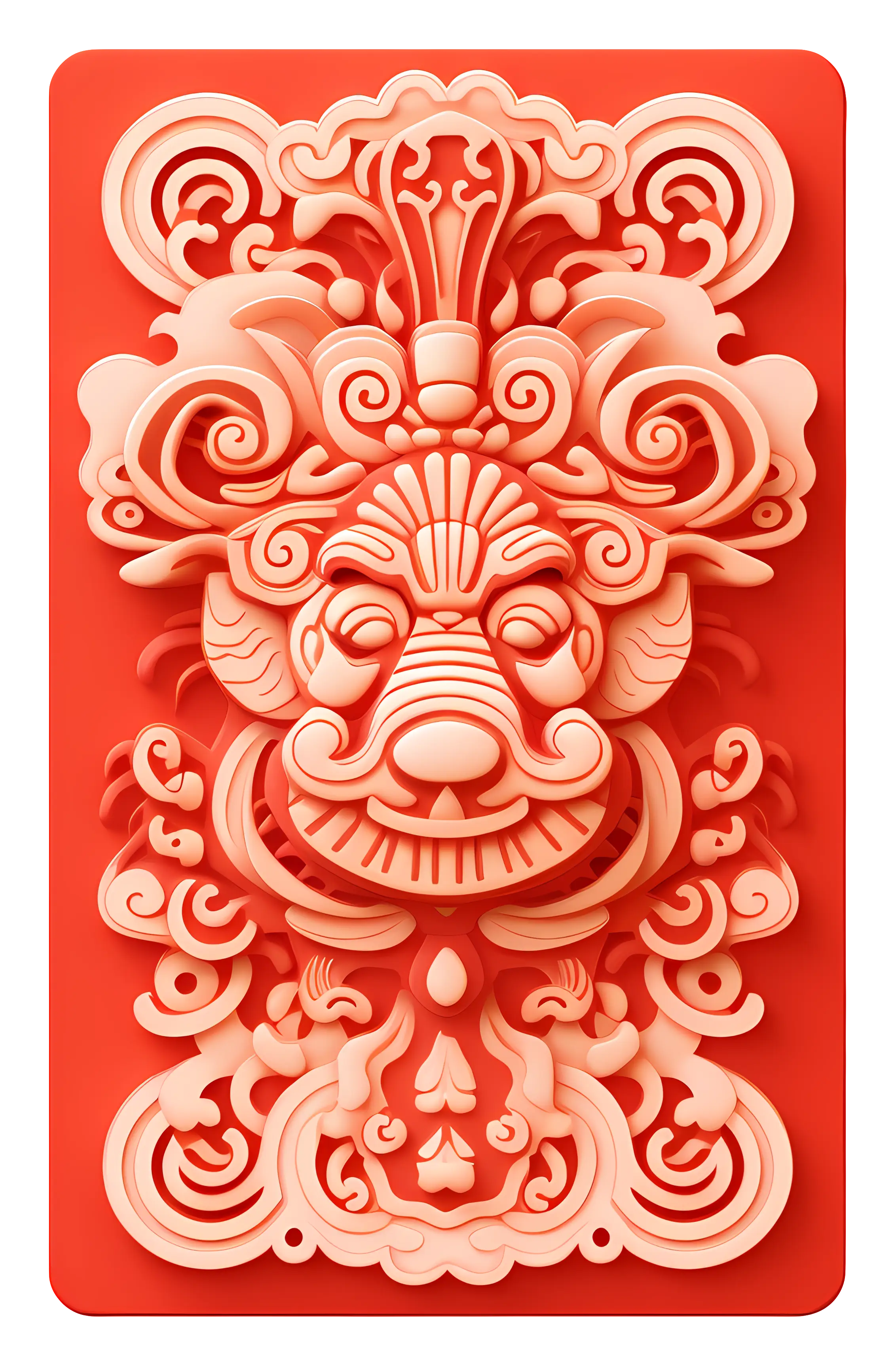 Decorative Lion Face Red Engraving
