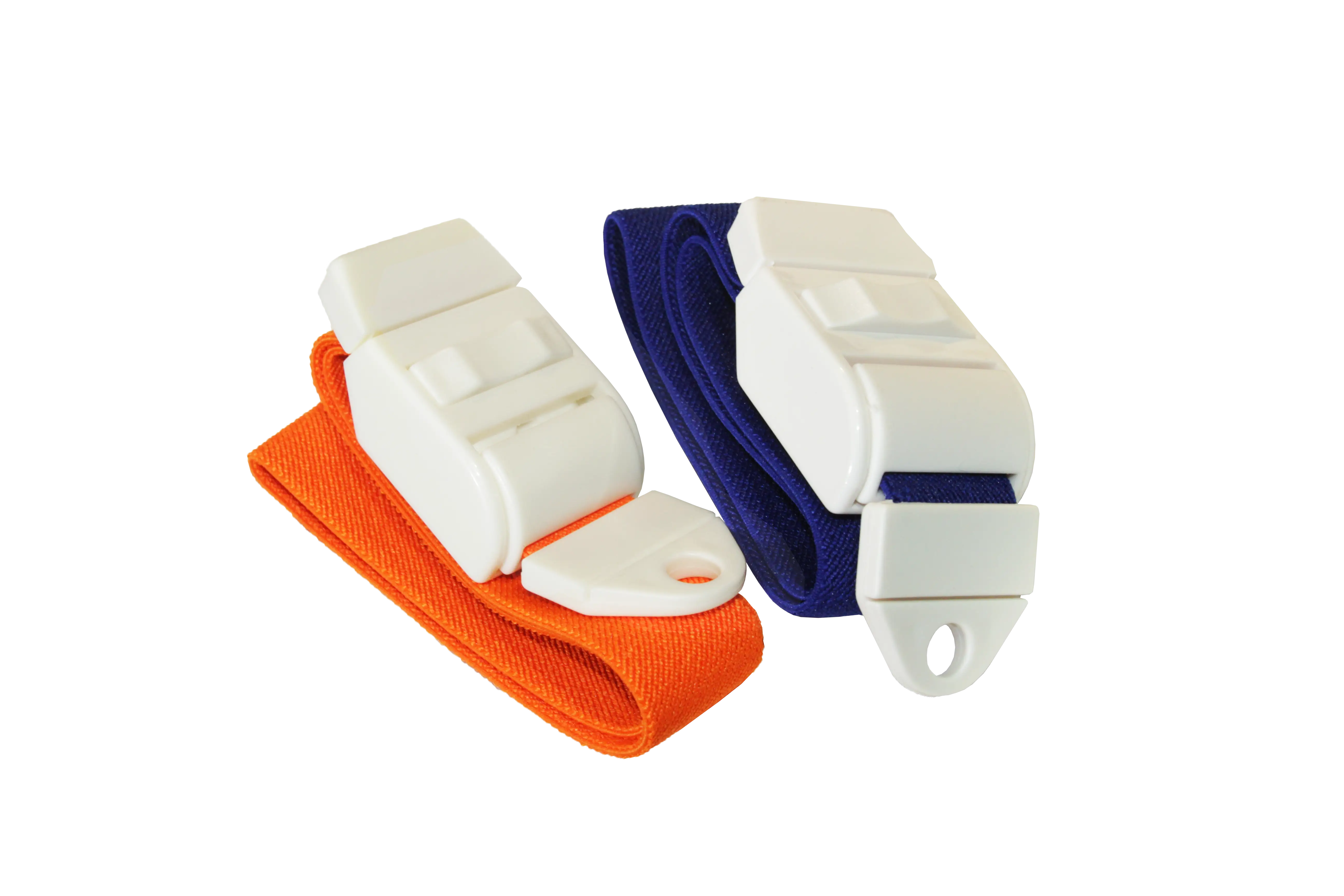 White Whistles with Orange and Blue Straps