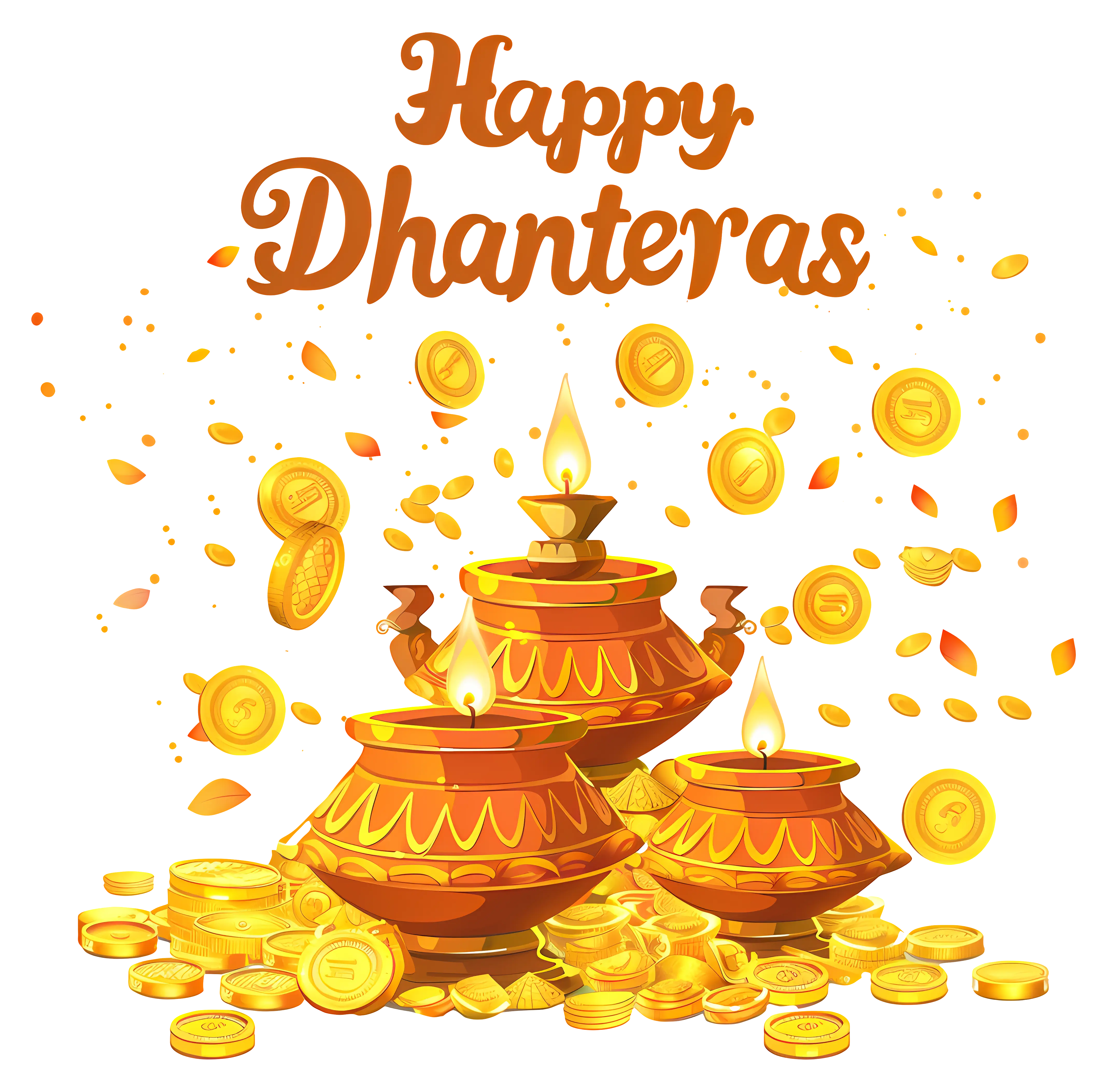 Dhanteras Greeting with Coins and Pots