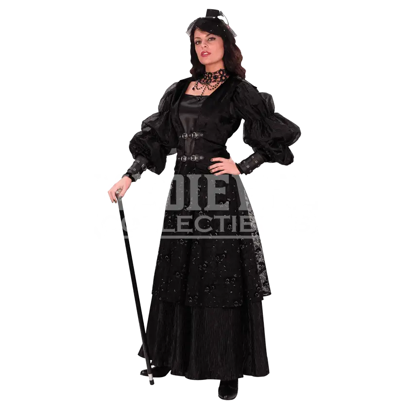 Woman Wearing a Black Gothic Victorian Dress