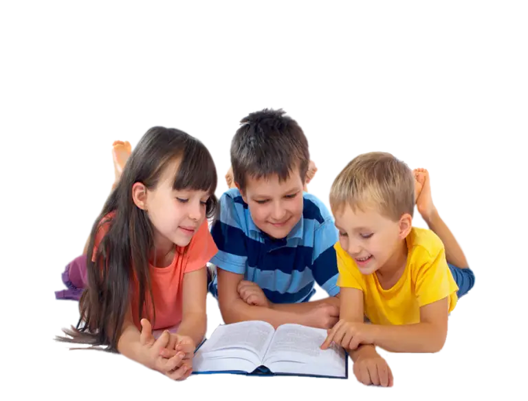 Children Reading Book Together