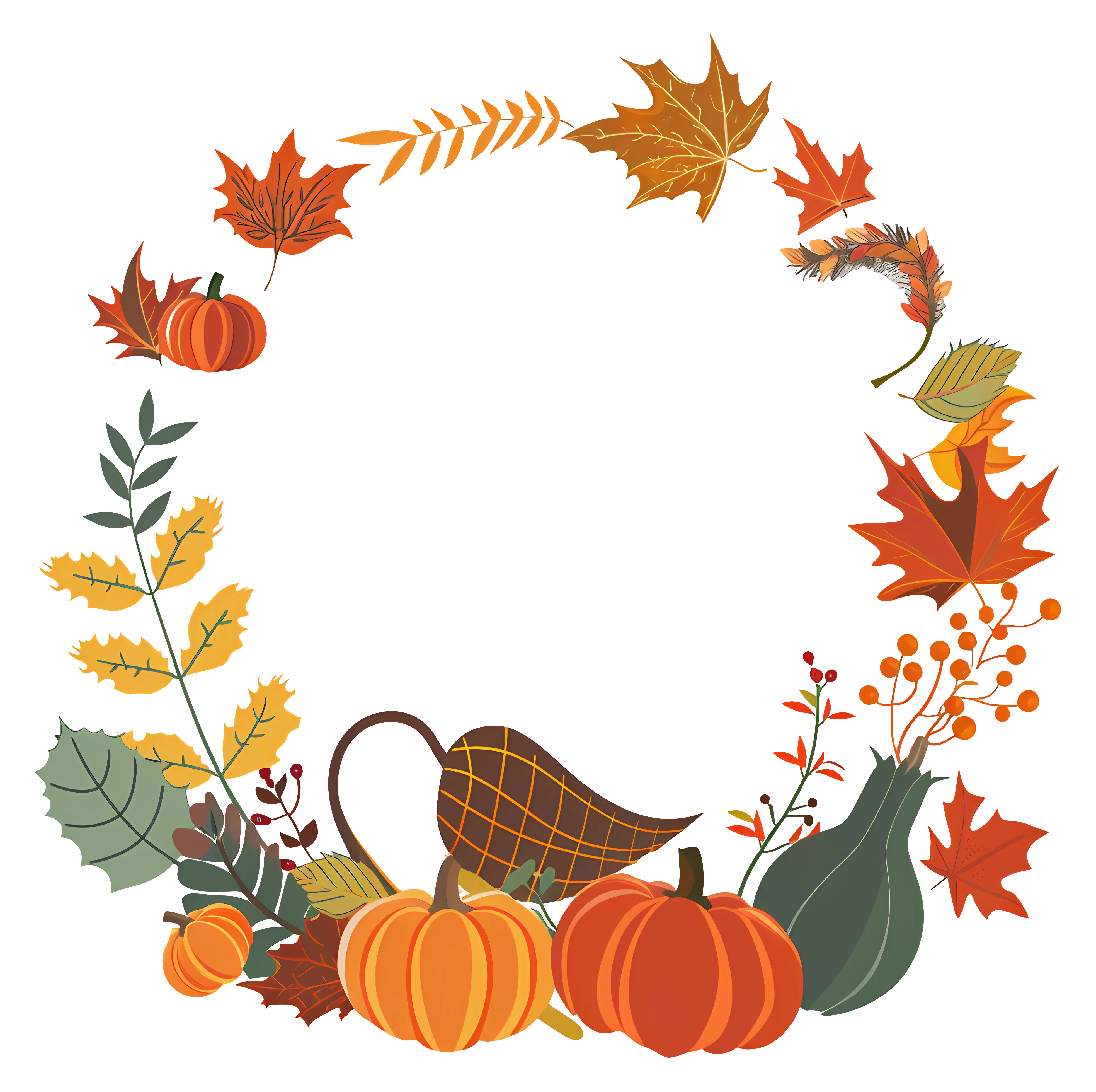 Harvest Wreath with Pumpkins and Autumn Leaves