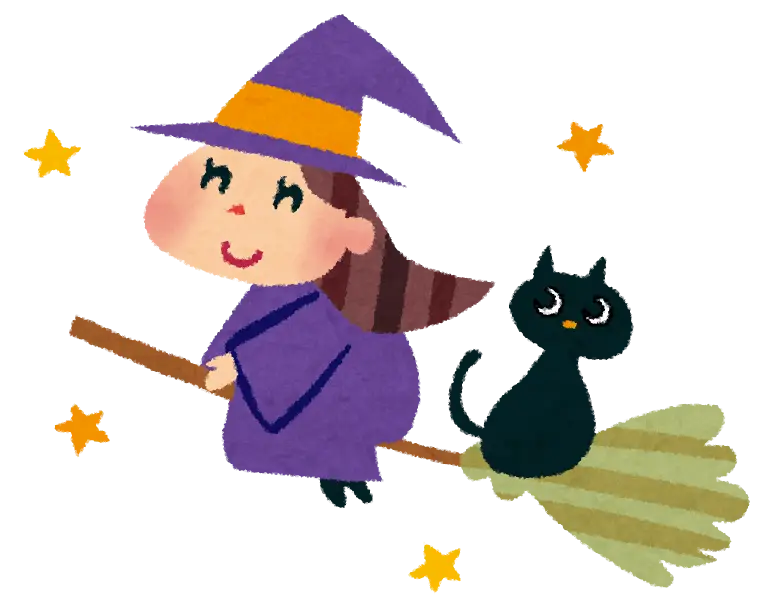 Cute Witch on Broom with Cat