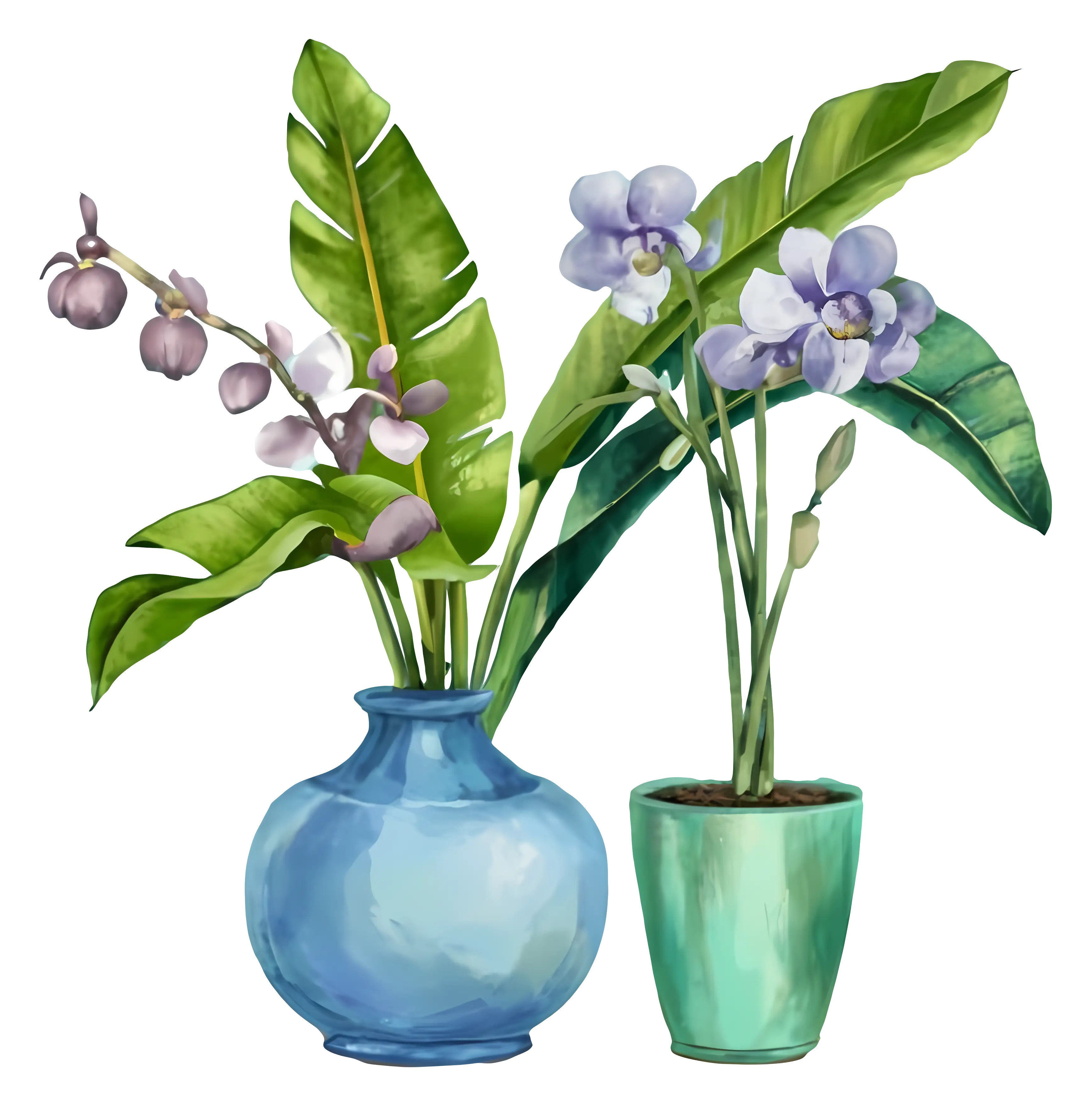 Potted Plants with Greenery and Orchids